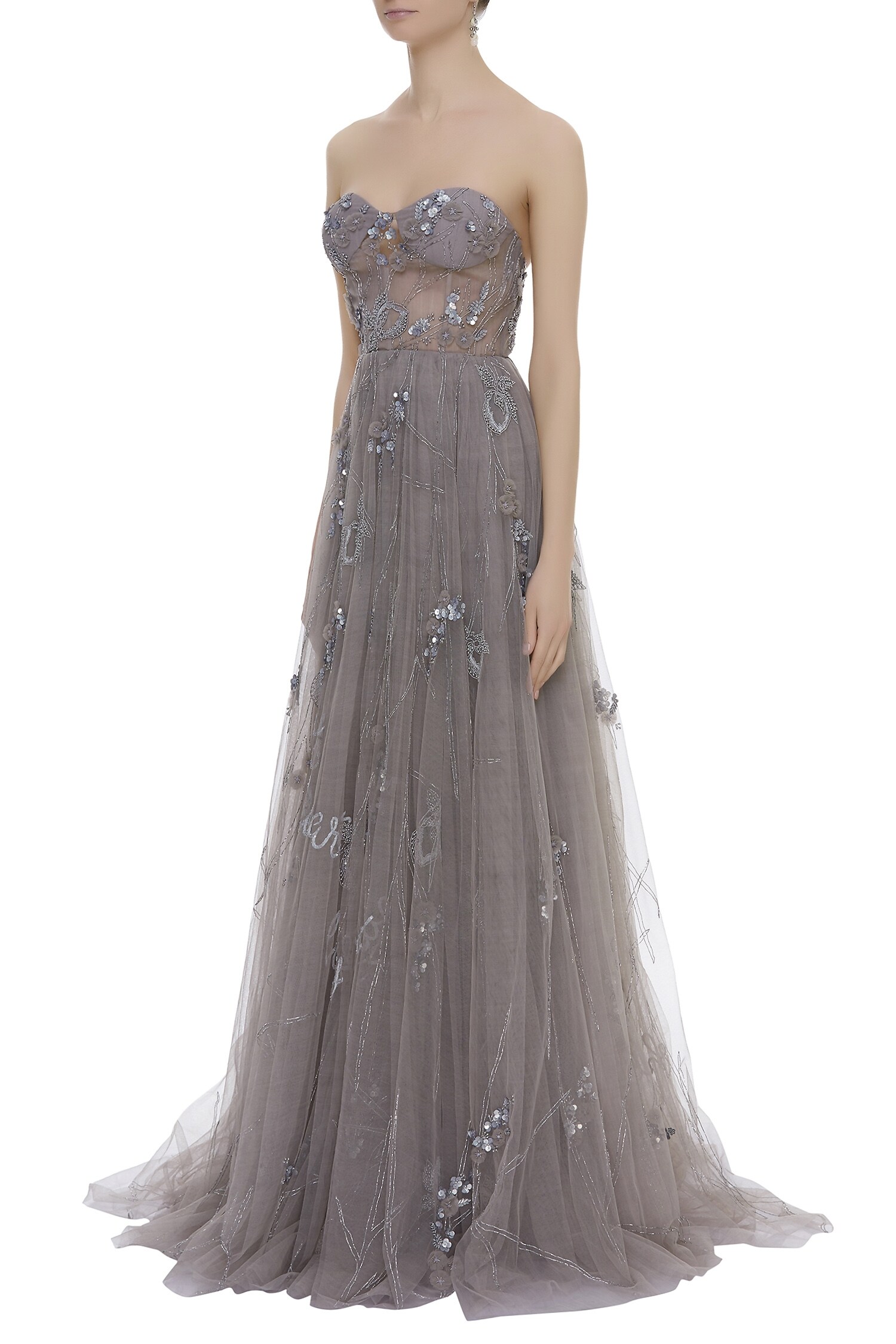 Buy Karleo Grey Embellished Bandeau Gown Online | Aza Fashions