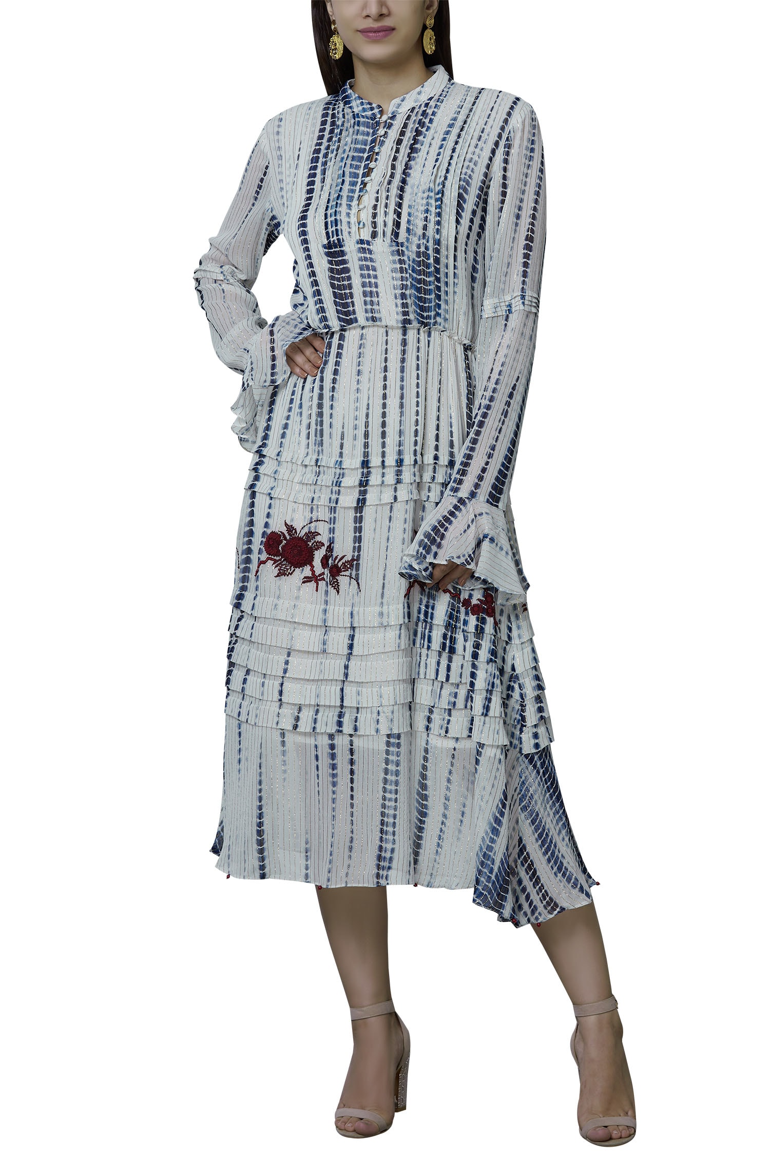 Buy Hemant and Nandita White Shibori Midi Dress Online | Aza Fashions