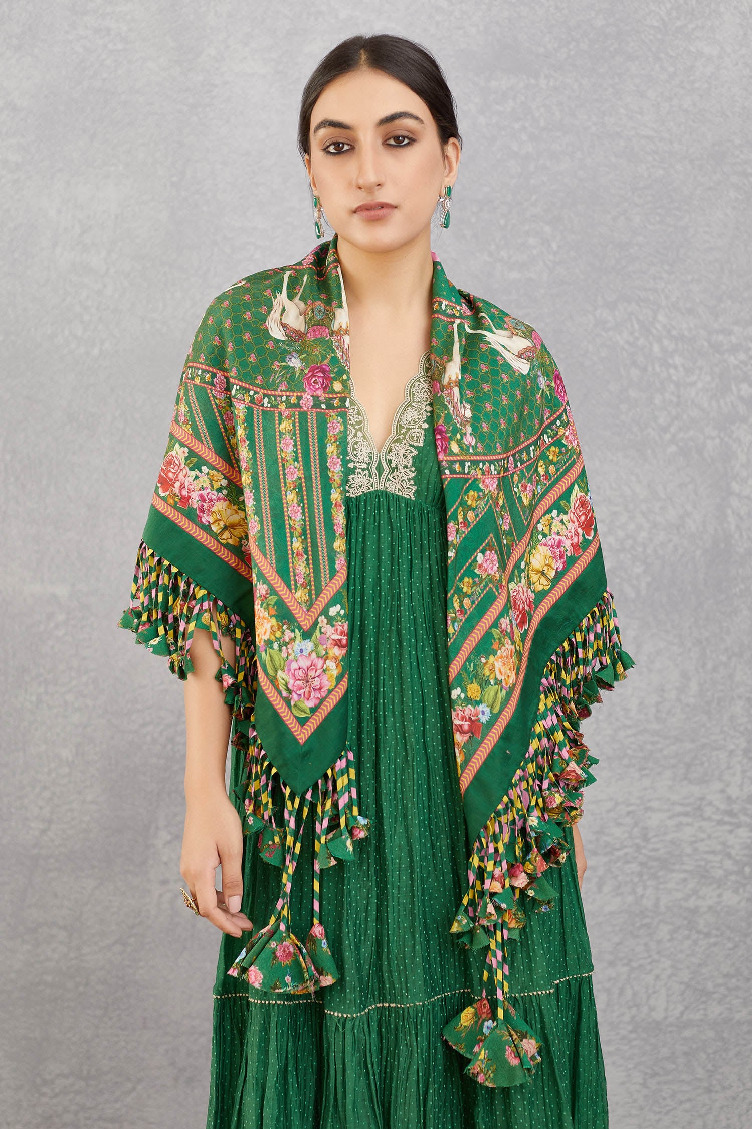 Buy Green Panna Roshey Scarf by Torani Online at Aza Fashions.