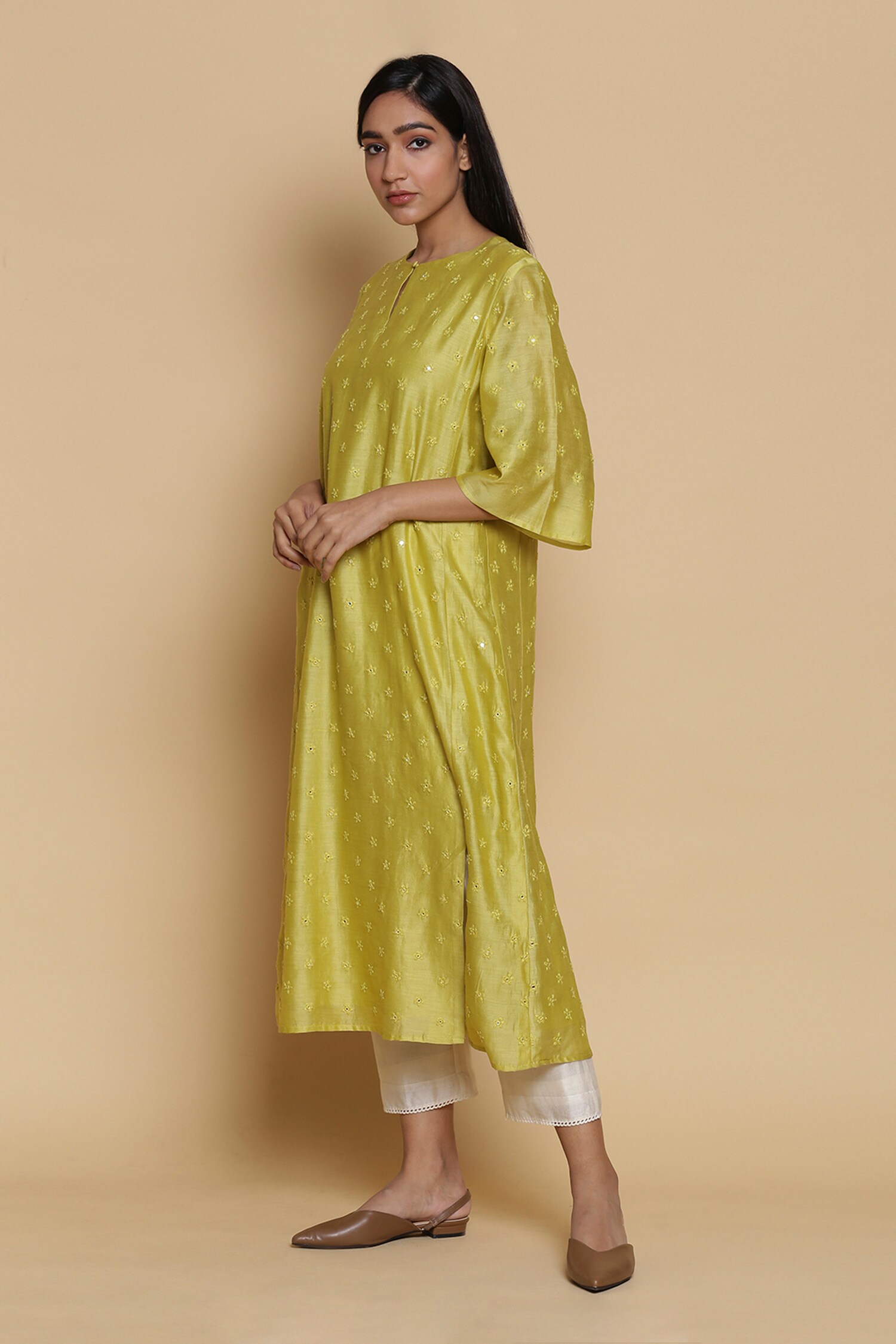 Buy Abraham & Thakore Yellow Chanderi Silk Kurta Online Aza Fashions