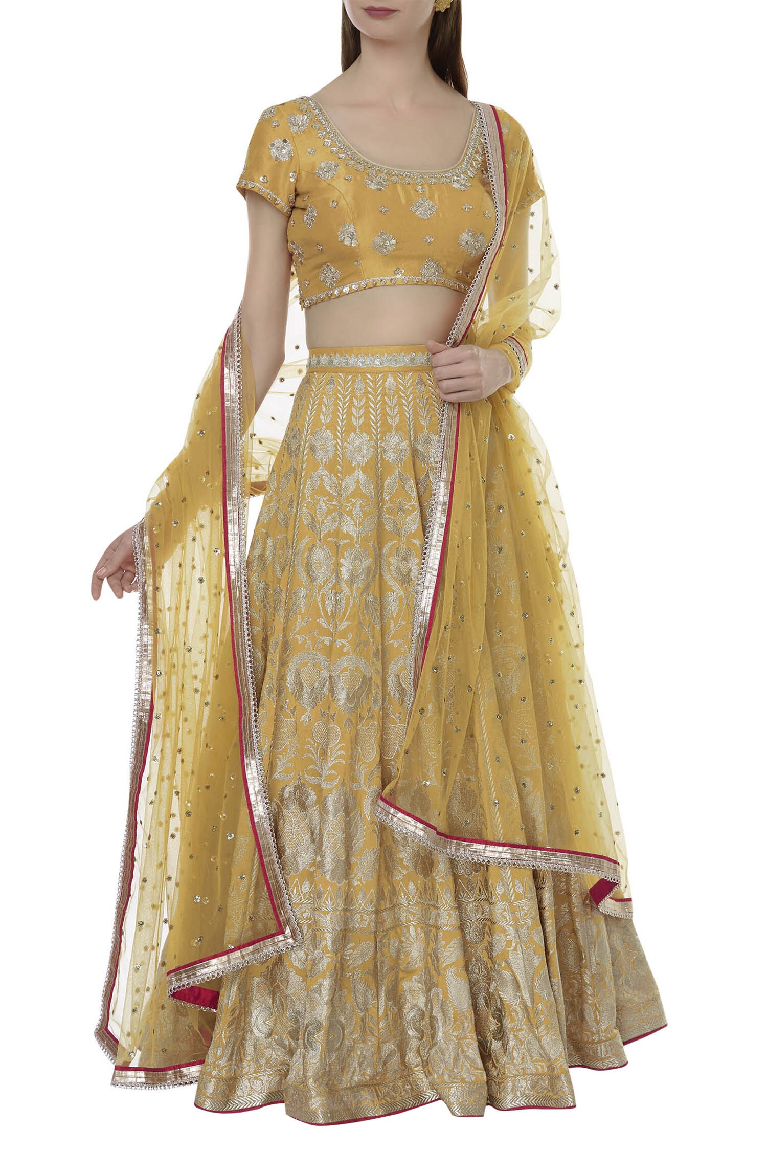 Buy Gopi Vaid Yellow Embroidered Blouse Lehenga Set Online | Aza Fashions