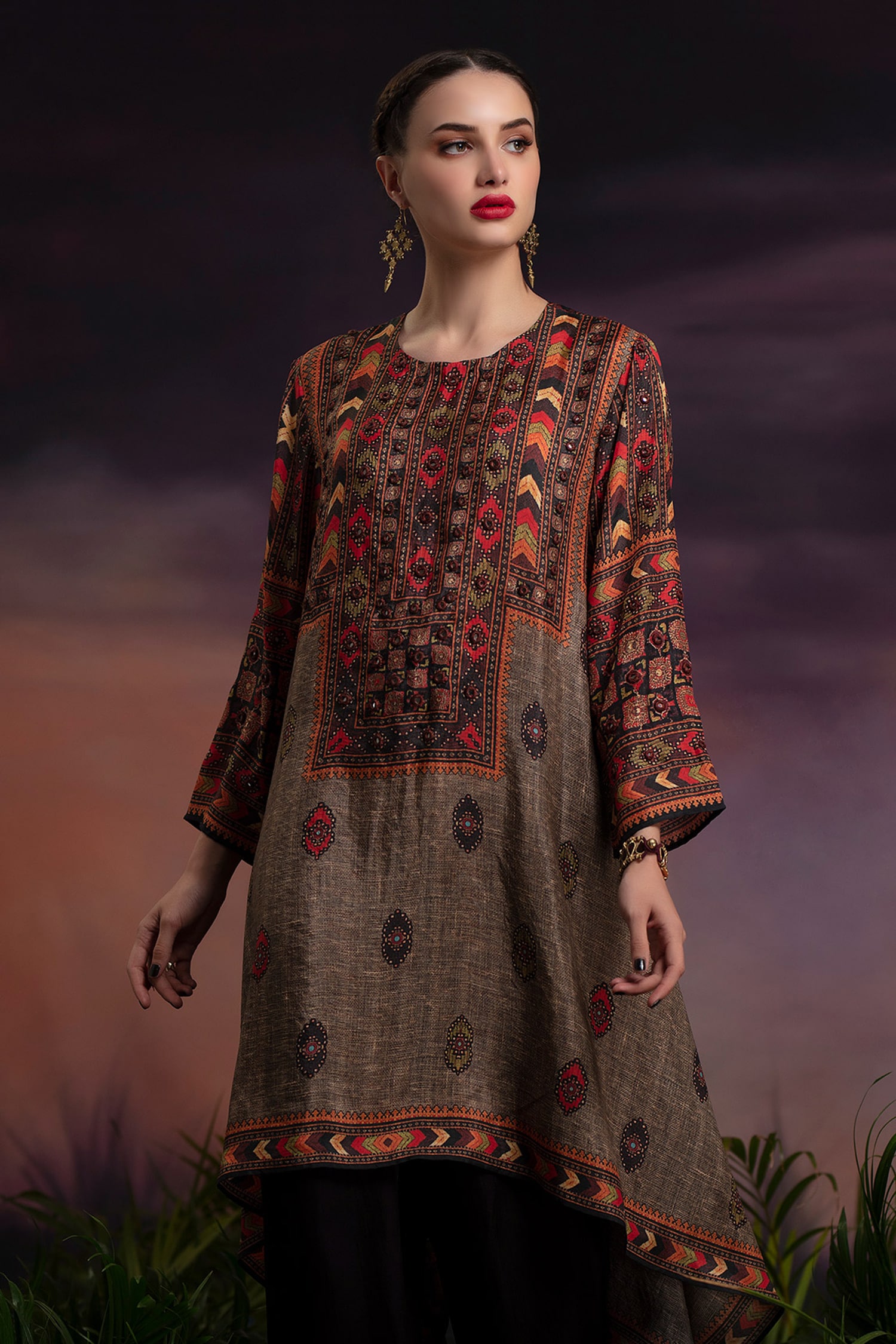 Buy Rajdeep Ranawat Brown Silk Draped Tunic Online | Aza Fashions
