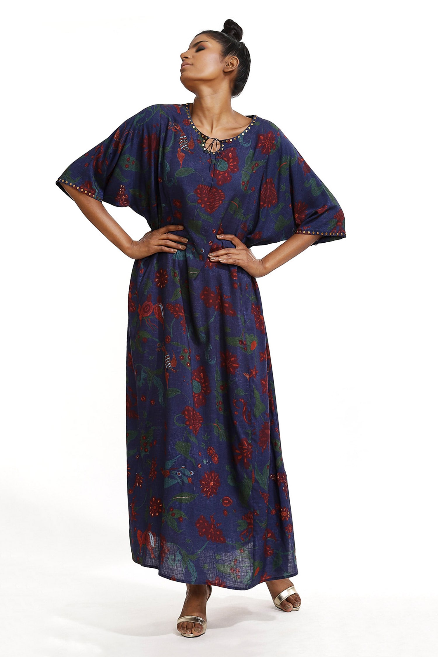 Buy Blue Cellulose Blend Round Floral Print Kaftan For Women by Abraham ...
