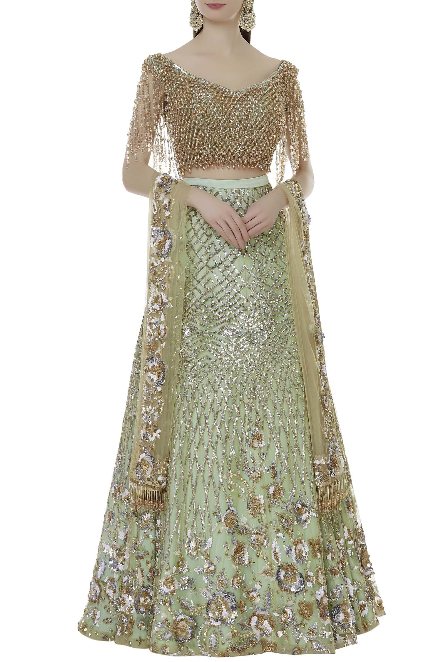 Buy Suneet Varma Green Net Embroidered Lehenga Set Online | Aza Fashions