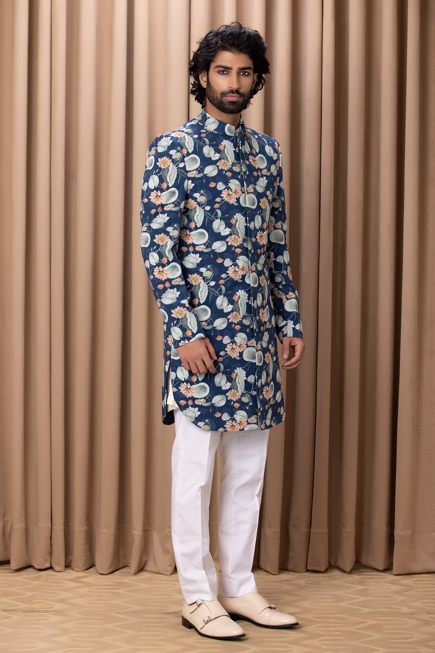 Buy Kommal Sood Blue Cotton Silk Stripe Pattern Front Open Kurta And Trouser  Set Online  Aza Fashions