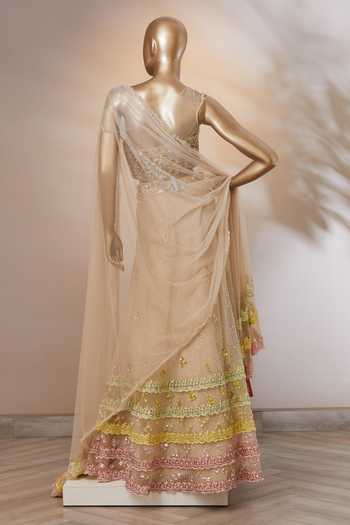 Buy Aarti Mahtani Beige Embellished Lehenga Set Online | Aza Fashions