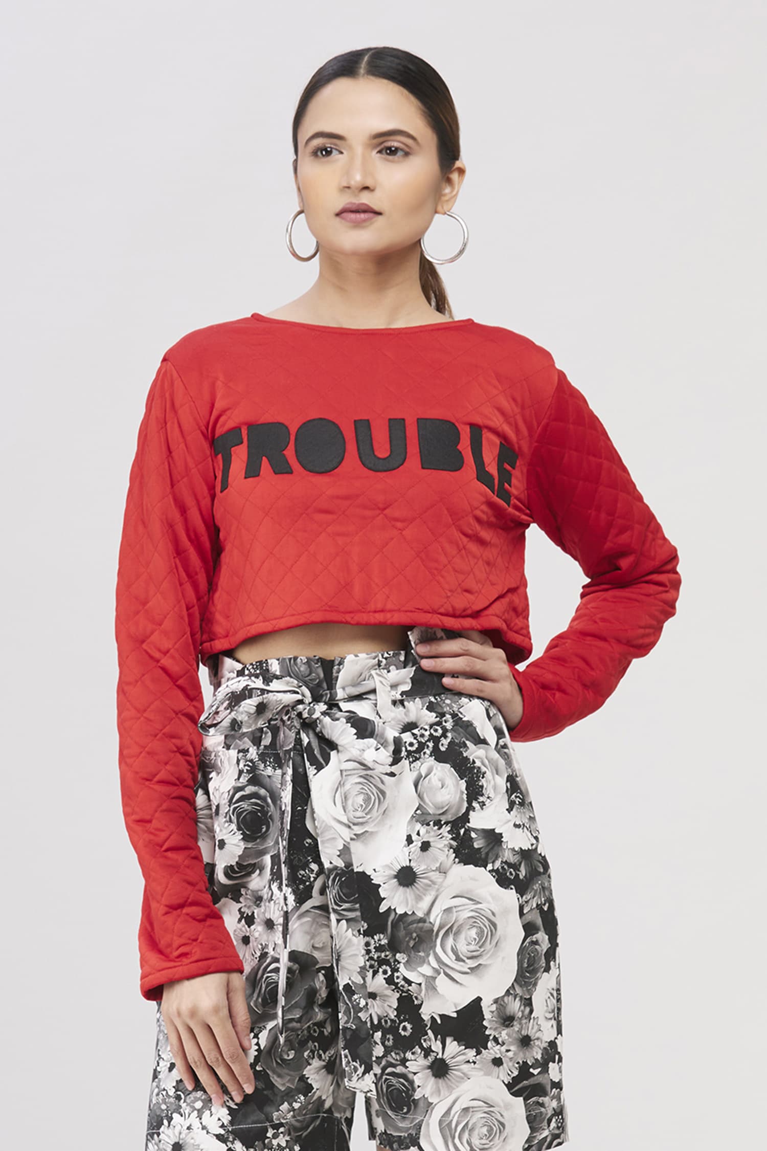 Buy I am Trouble by KC Checkered Crop Top Online Aza Fashions