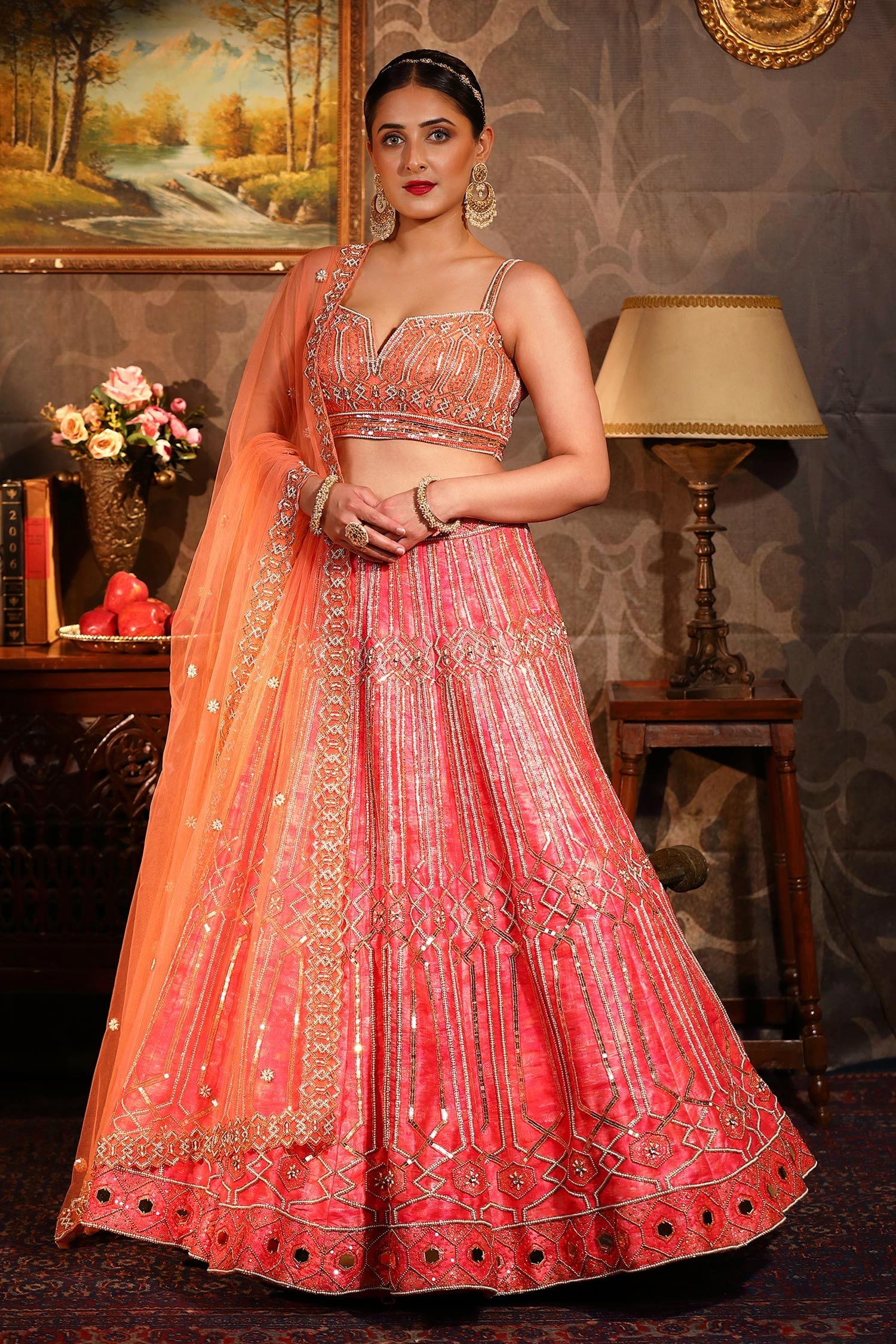 Laxmishriali Coral Lehenga And Blouse - Dupion Print & Embroidery The Imperial Set For Women