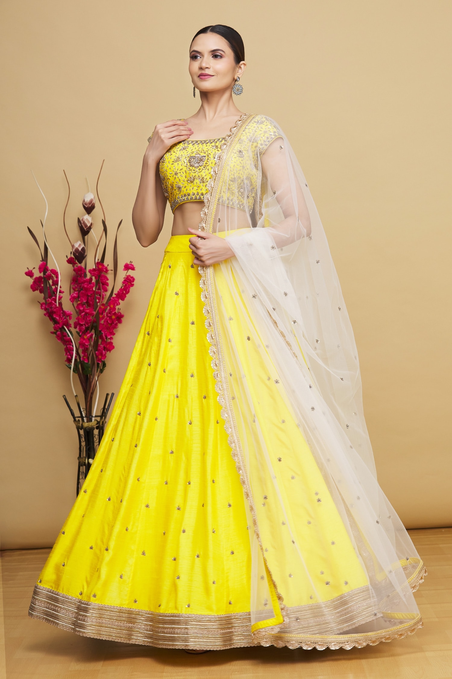 Buy Keerthi Kadire Yellow Floral Embroidered Lehenga Set Online | Aza ...