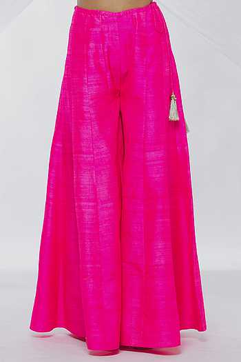 Orange Cotton Silk Solid Hight Front Slit A-Line Kurta Palazzo With Organza Dupatta Set