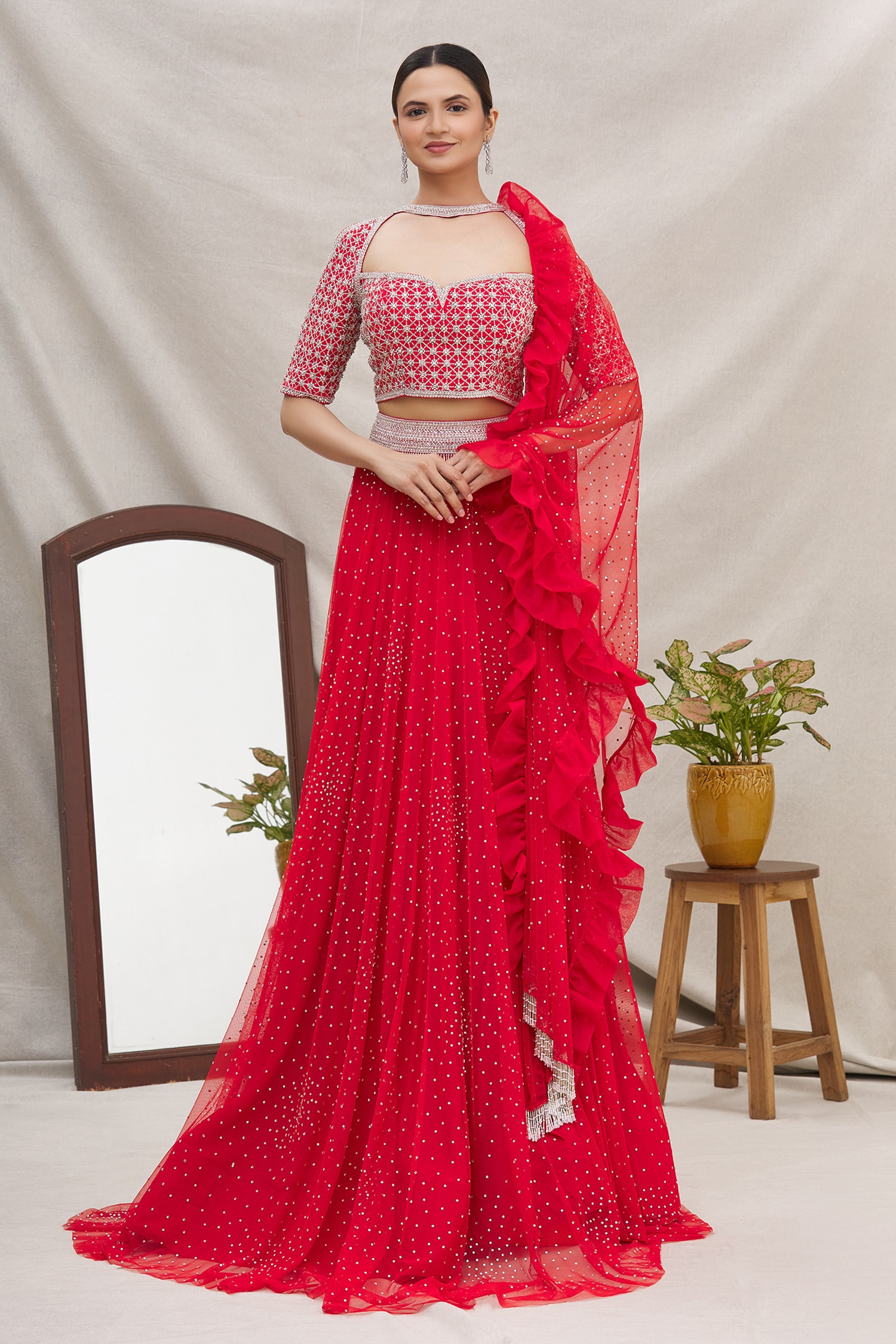 Designer Bridal Heavy Embroidered Red Color Lehenga Choli