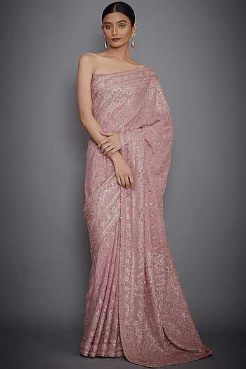 Pink Embroidered Silk Blend Saree With Unstitched Blouse Piece