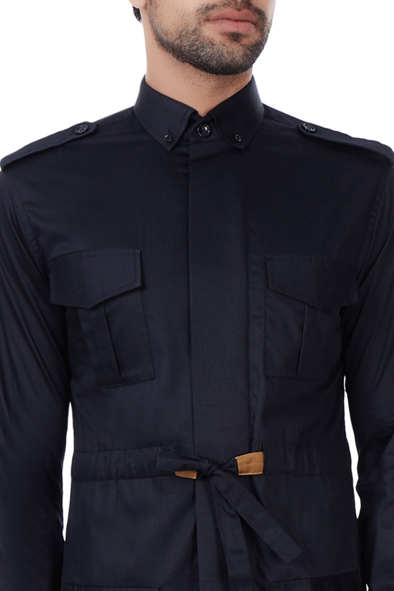 Buy Vavci Black military shirt with belt & epaulets Online Aza Fashions