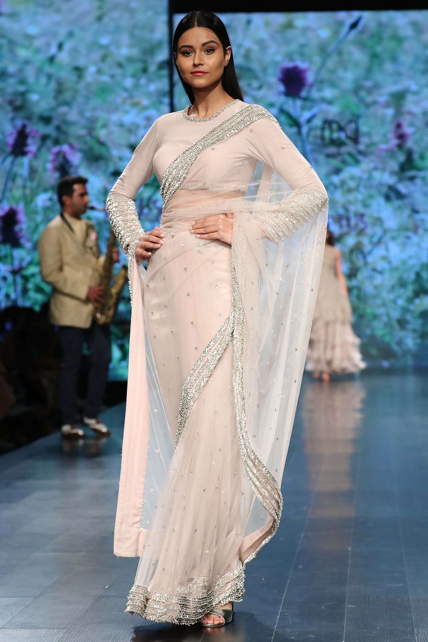 Buy Anushree Reddy White Embroidered Saree With Blouse Online | Aza ...