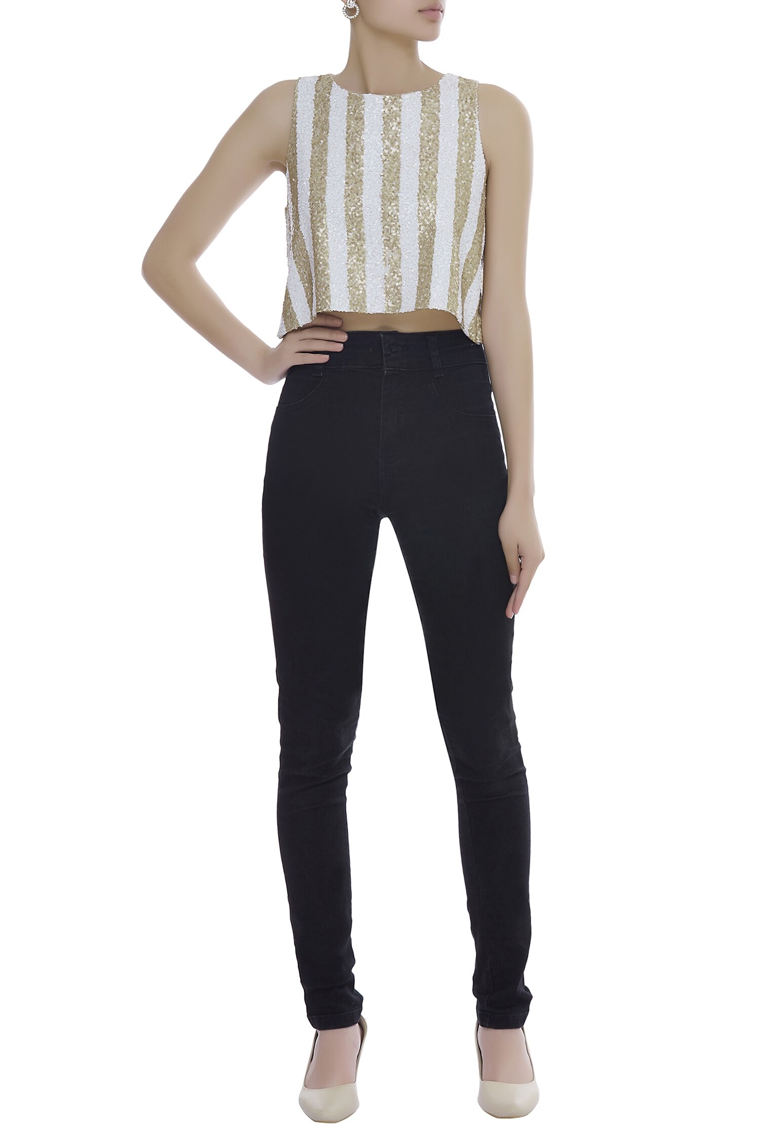 Buy Archana Rao Gold Striped Sequins Crop Top Online Aza Fashions
