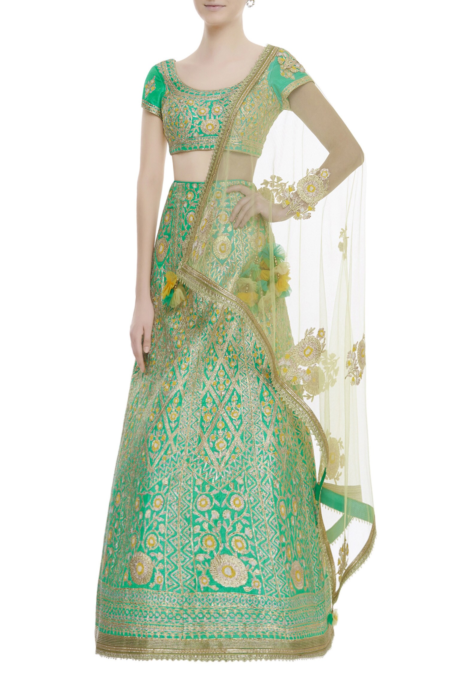 Buy Shyam Narayan Prasad Green Gota Patti Lehenga Set Online | Aza Fashions