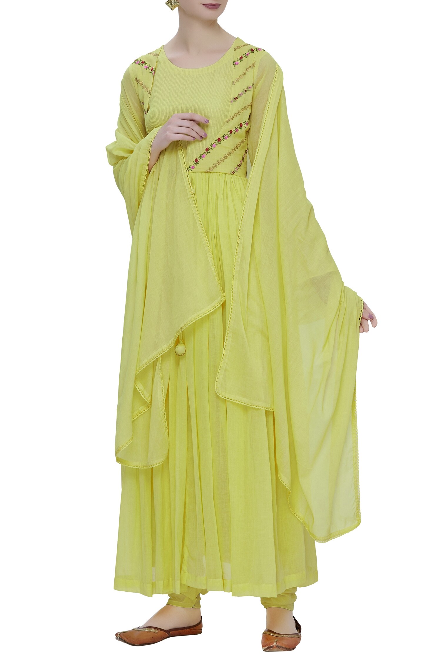 Buy Khwaab by Sanjana Lakhani Yellow Cotton Mul Embroidered Tieup