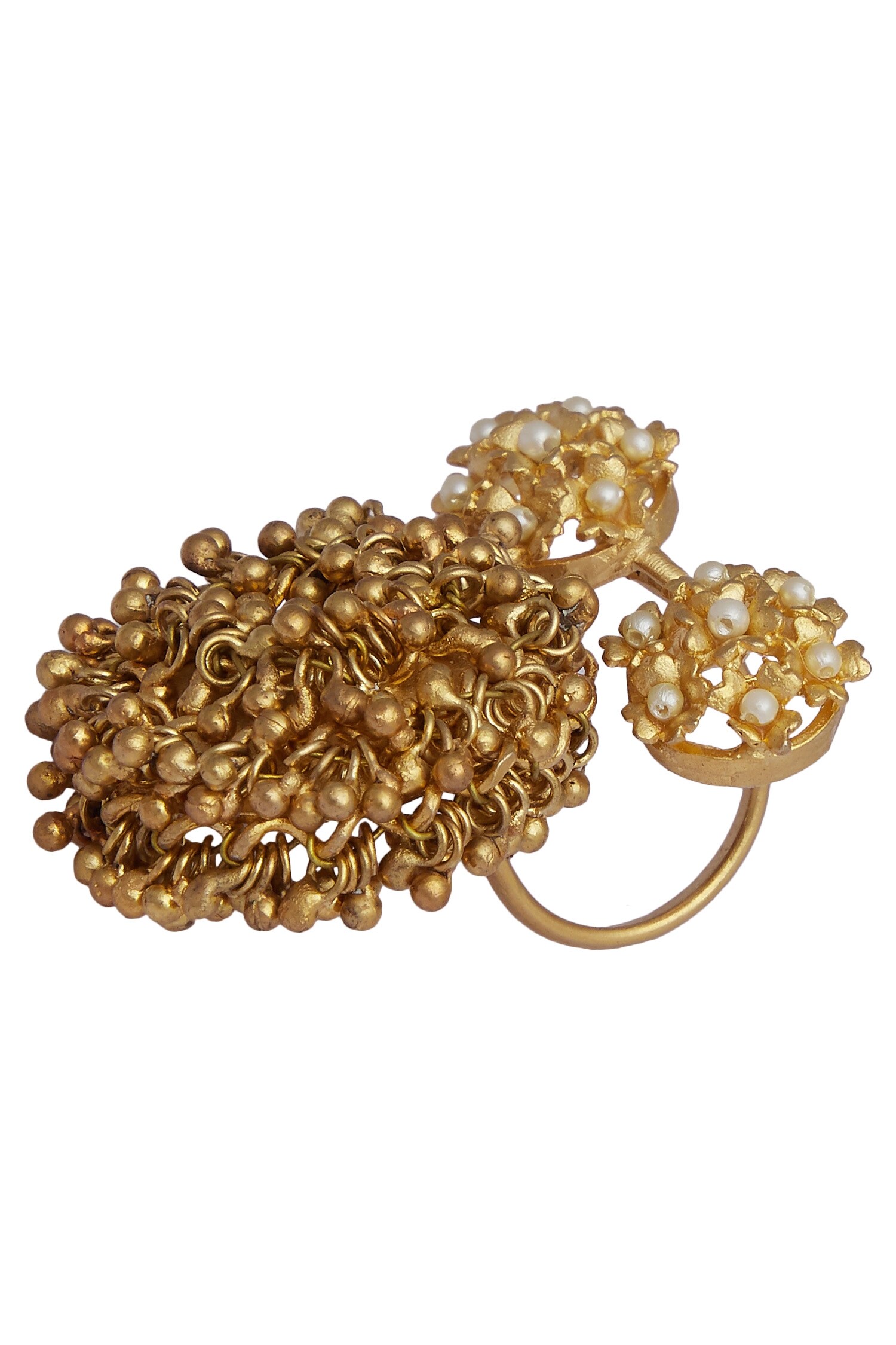 Buy Gold Plated Bead Double Ring by Mira by Radhika Jain Online at Aza