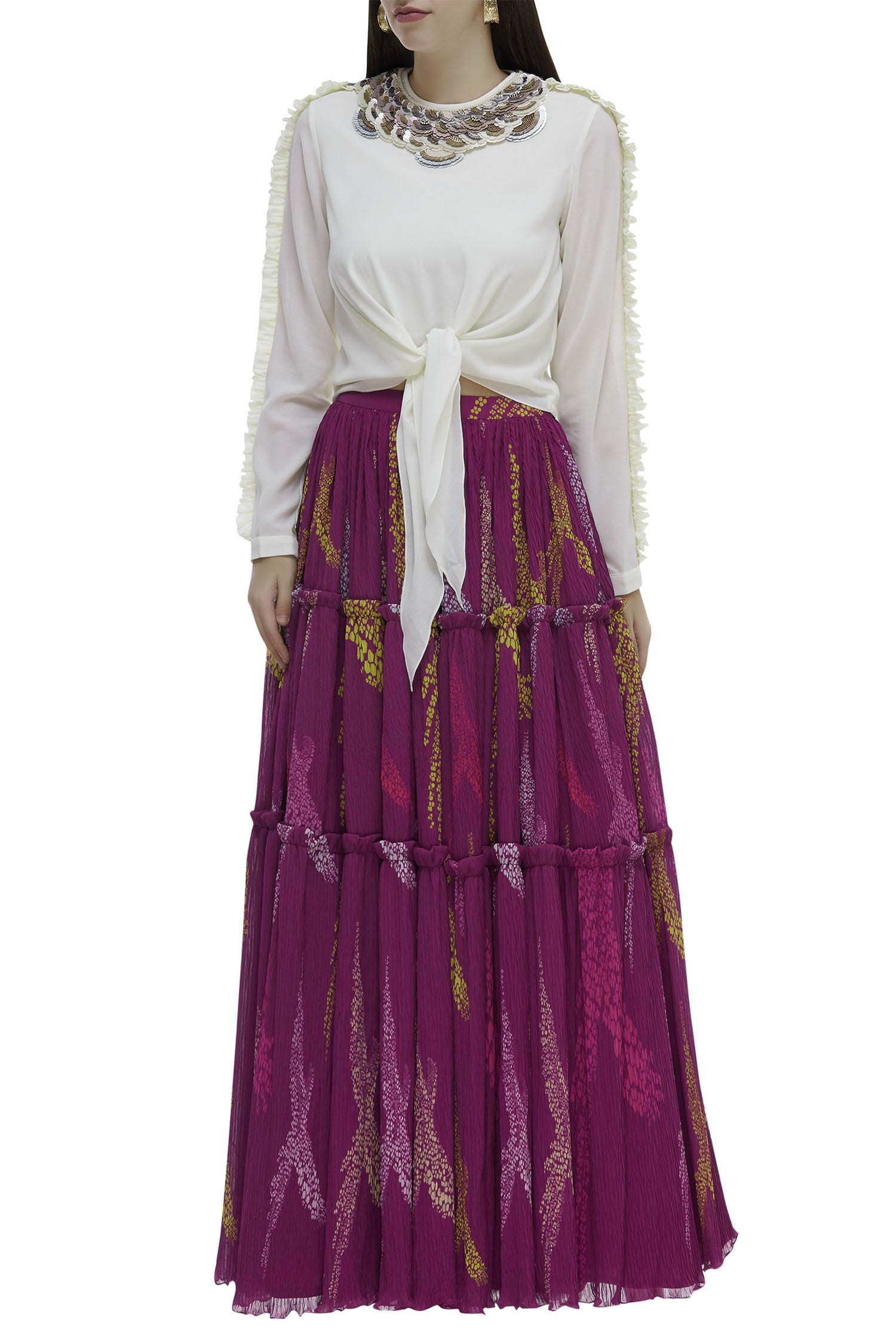 Buy Urvashi Joneja Purple Tiered Skirt Online | Aza Fashions
