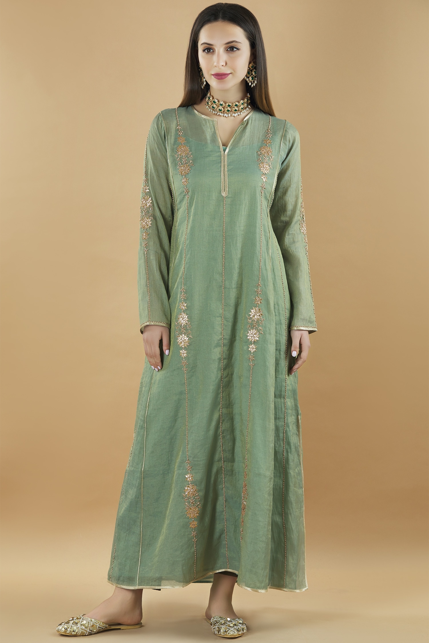 Buy Nini Mishra Green Embroidered Kurta Online | Aza Fashions