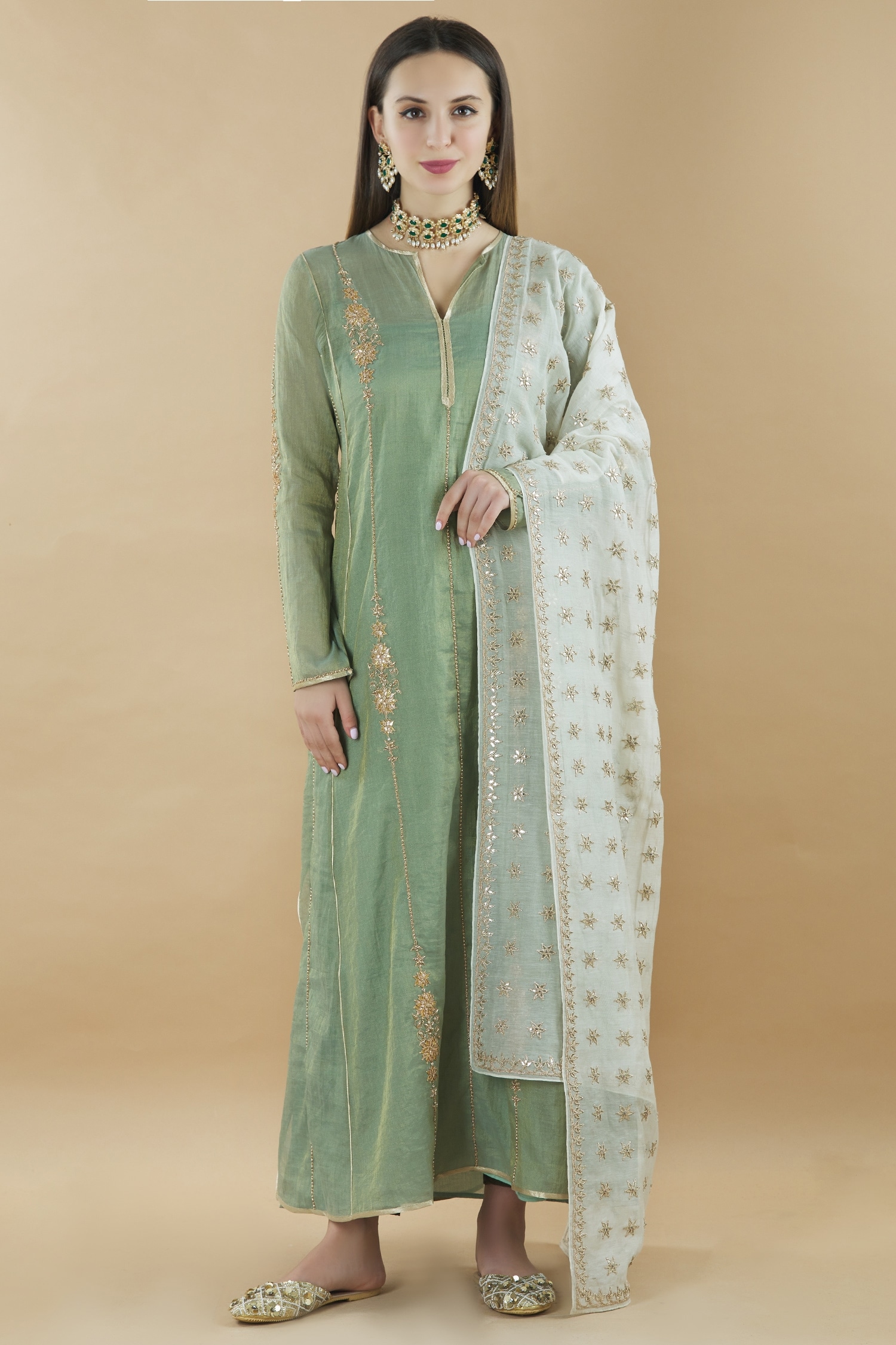 Buy Nini Mishra Off White Cotton Silk Embroidered Dupatta Online | Aza ...