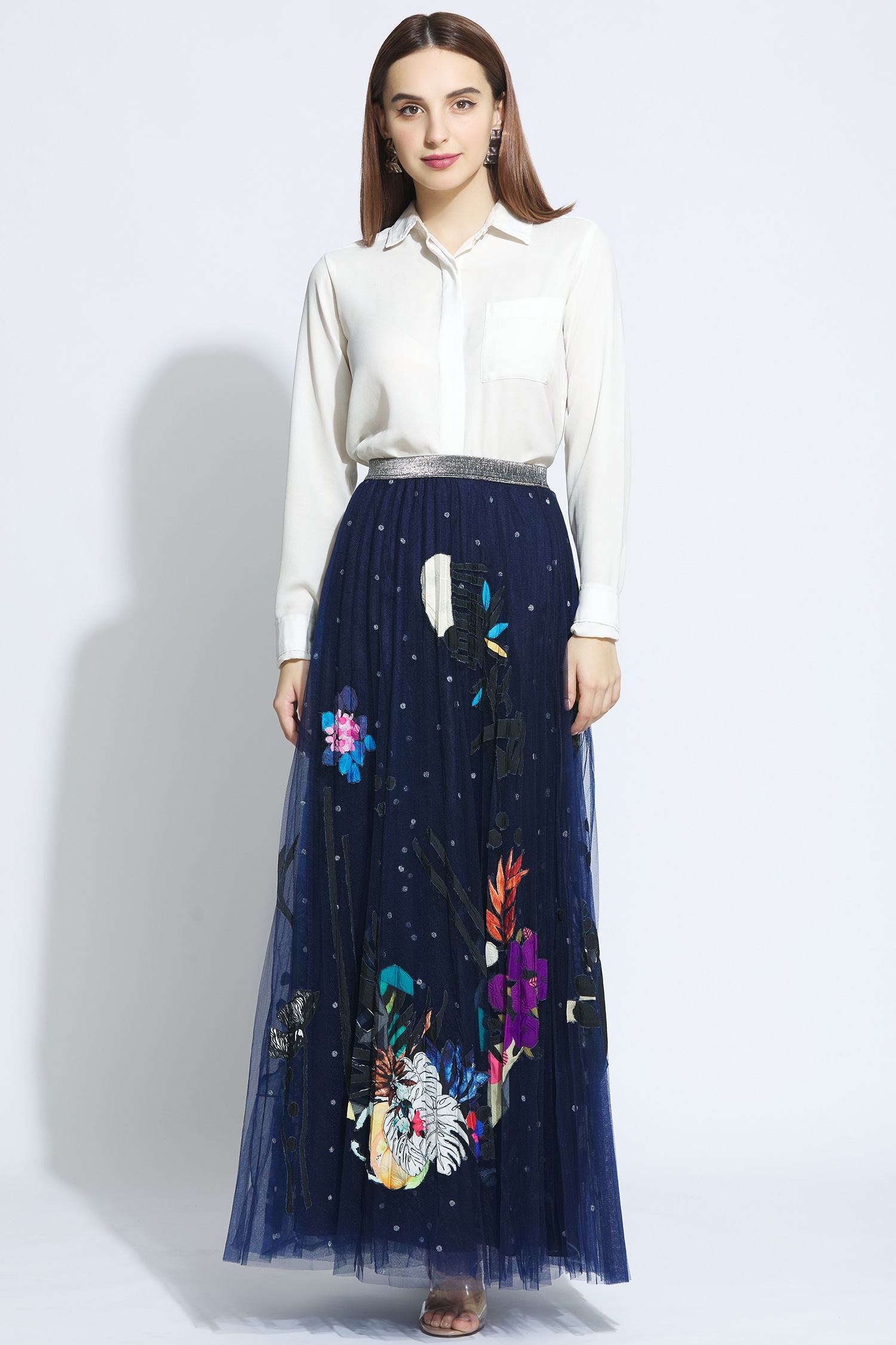 Buy Geisha Designs Blue Applique Embellished Maxi Skirt Online Aza