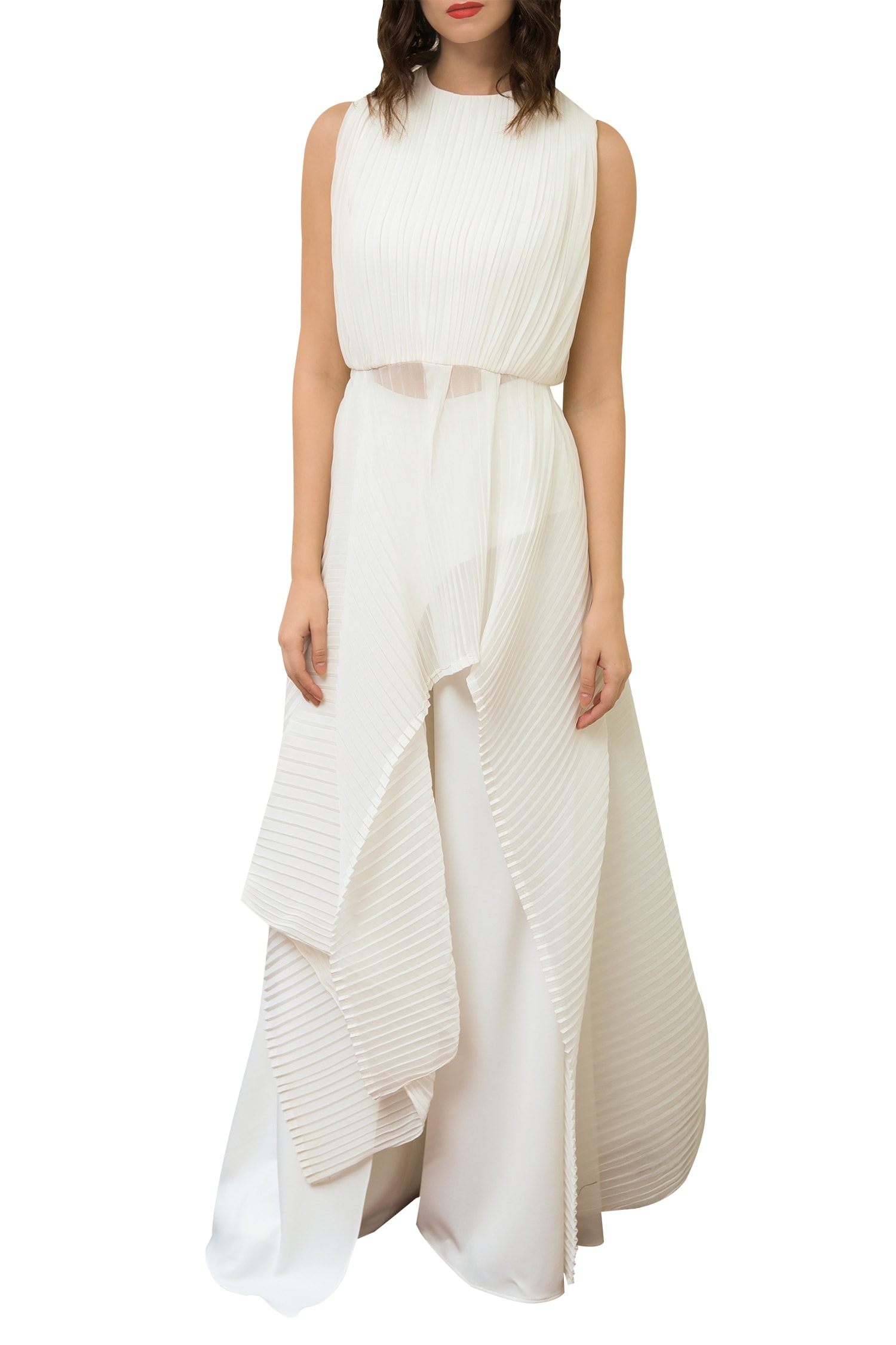Buy White Round Asymmetric Pleated Top For Women by Swatee Singh Online ...