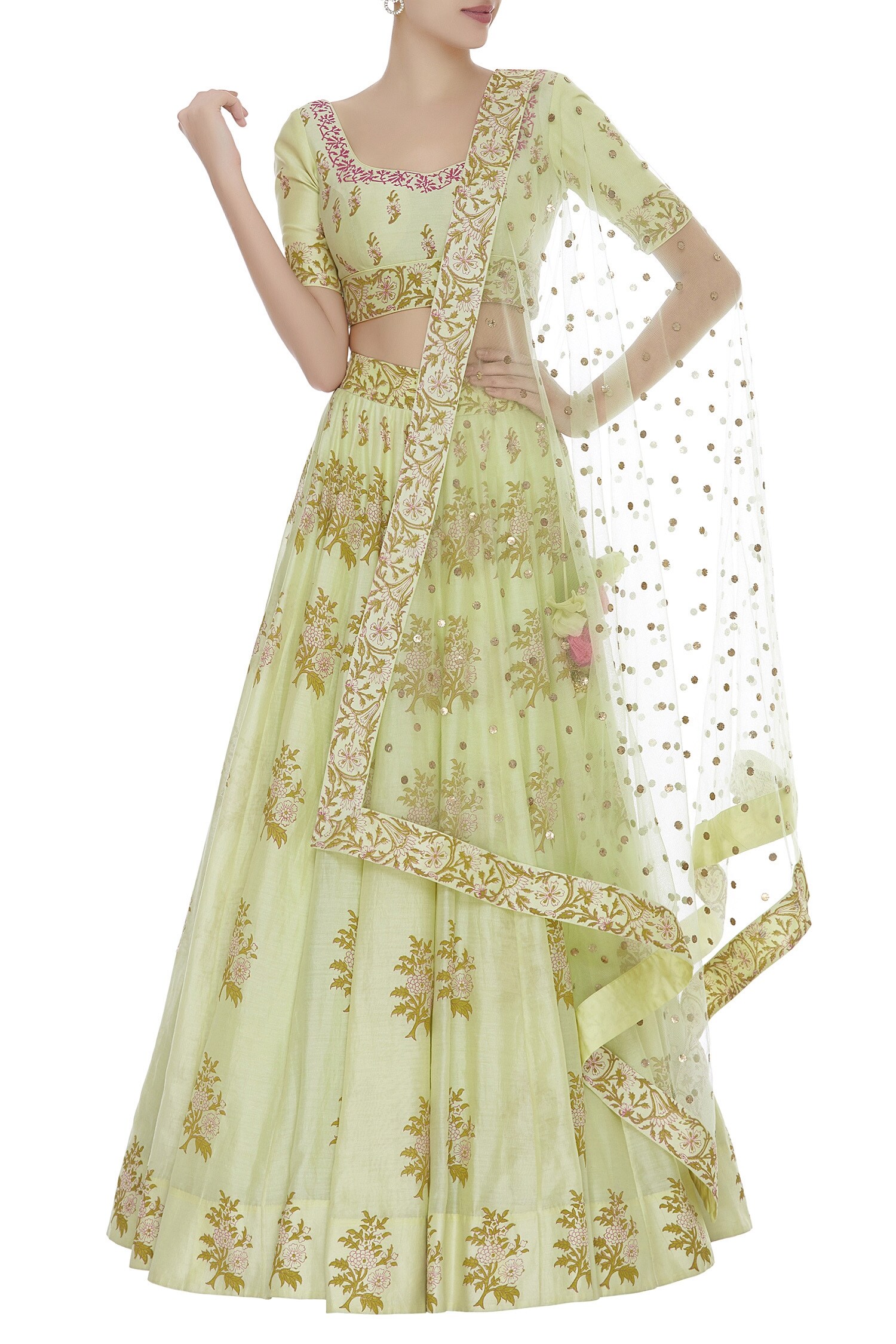 Buy Anjul Bhandari Green Printed Lehenga Set With Dupatta Online