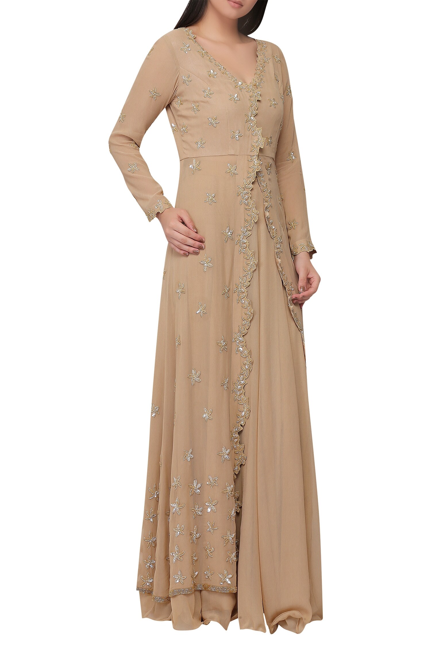 Buy Vaarha Beige Embroidered Kurta Lehenga Set Online Aza Fashions