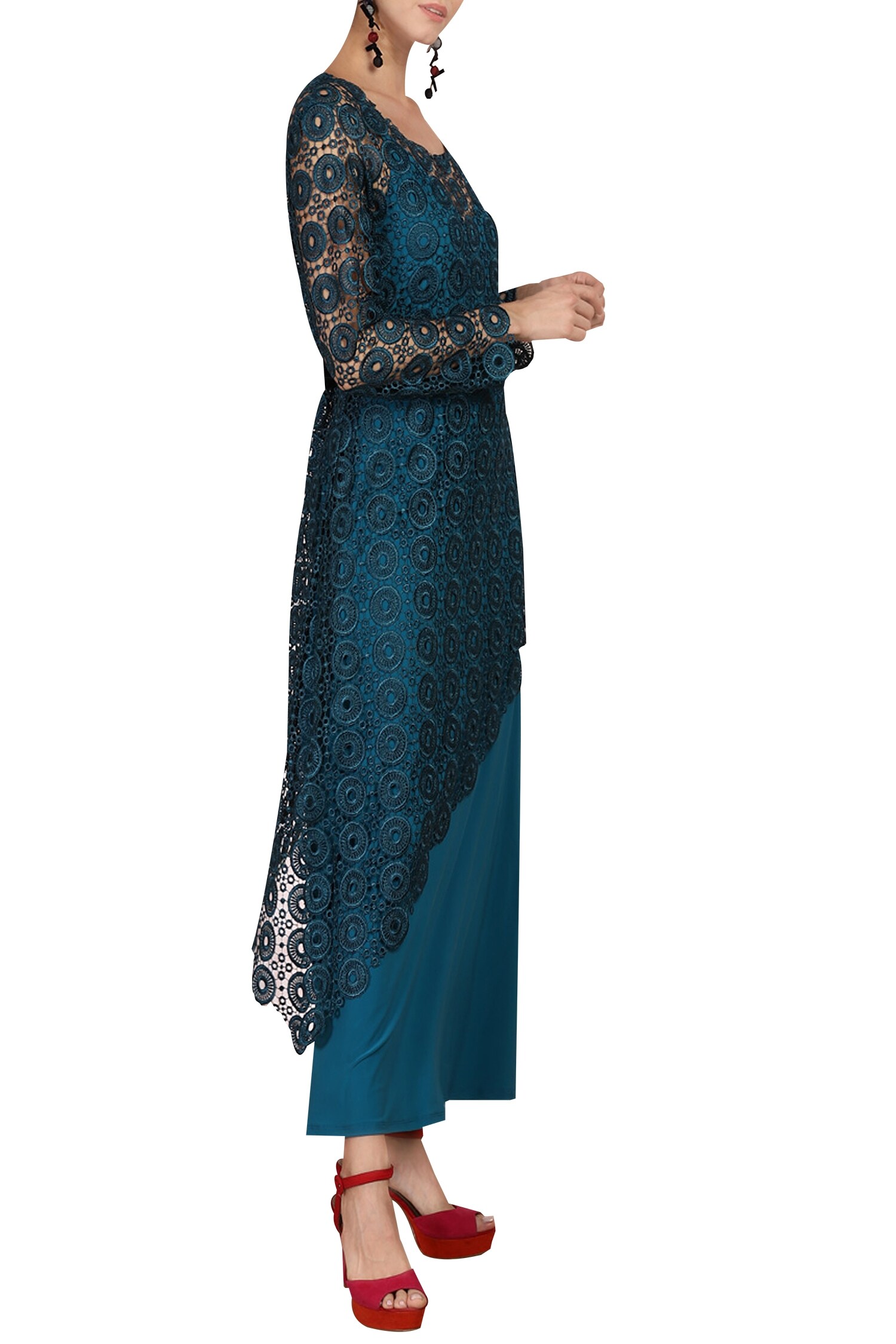Buy Lace & Knitted Full Sleeve Dress by Kommal Sood at Aza Fashions