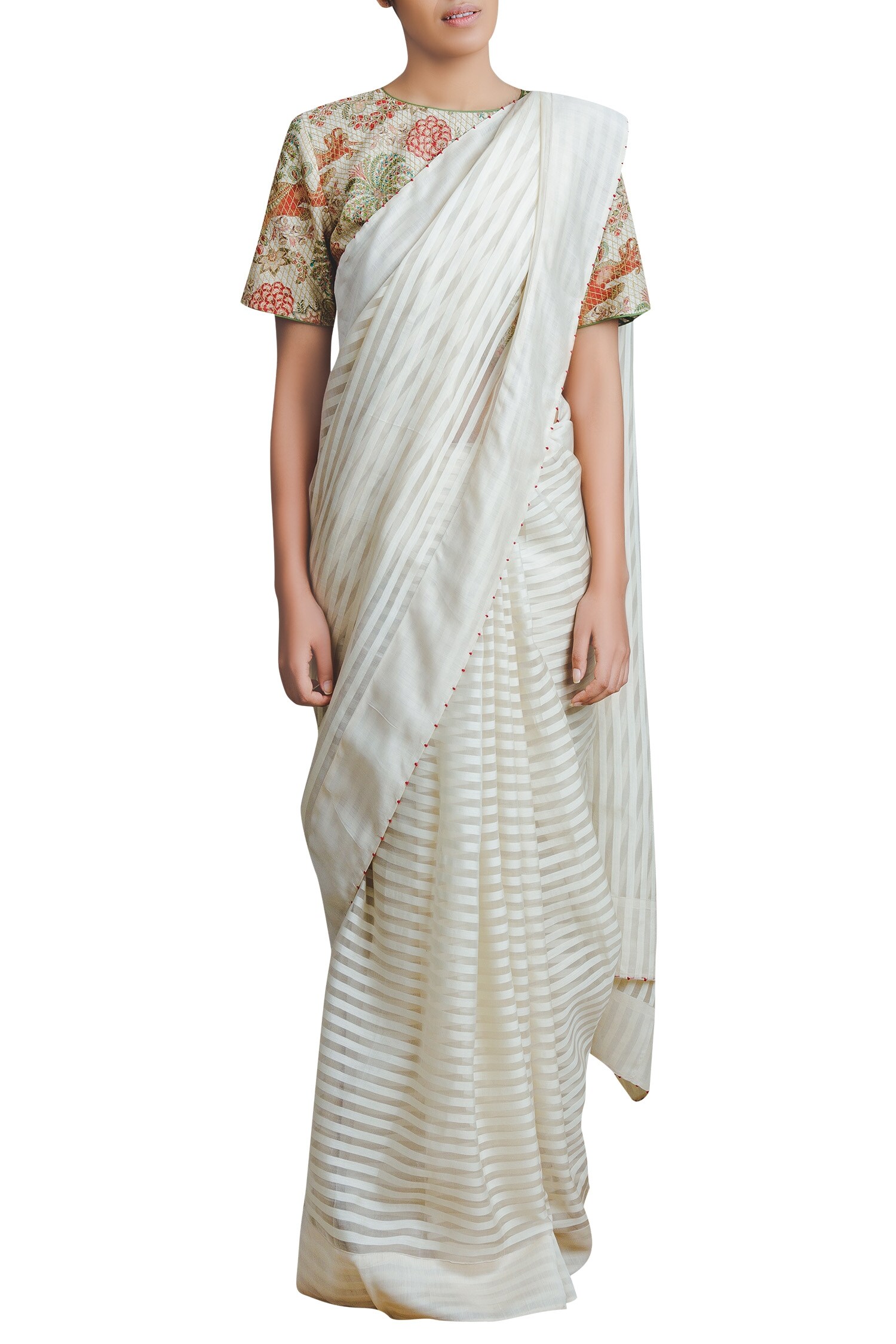 Buy Torani Beige Handwoven French Knot Embroidered Saree Online Aza