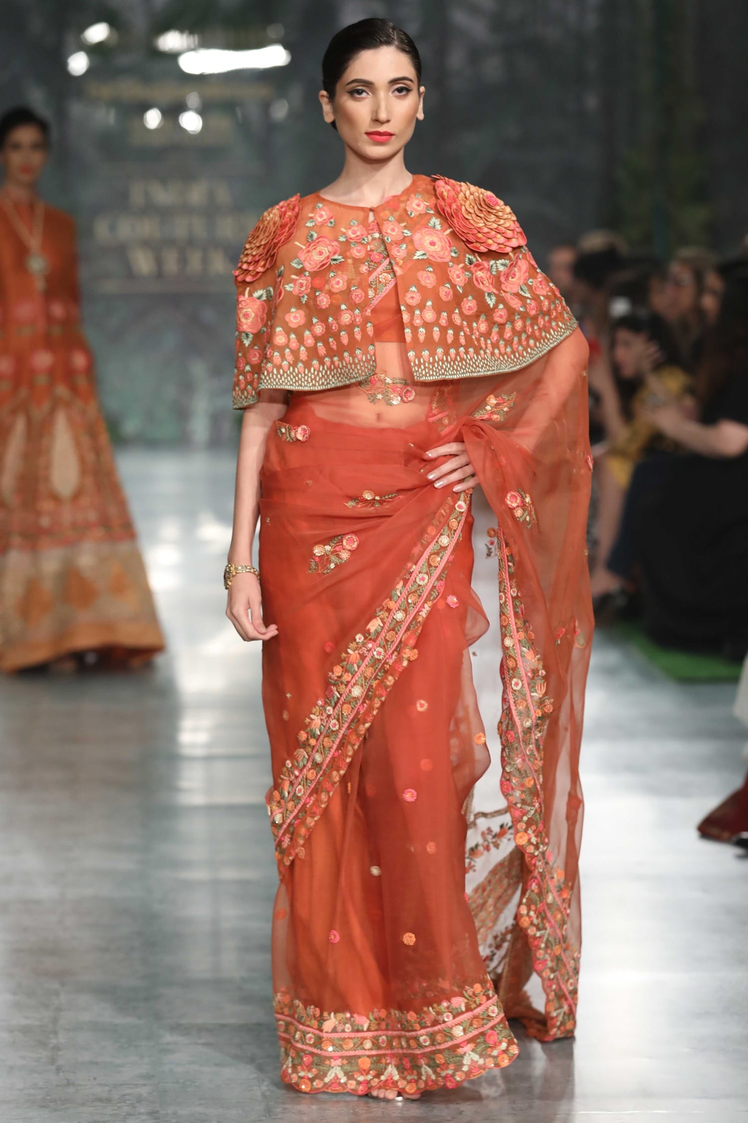 Buy Rahul Mishra Orange Mehrab Hand Embroidered Saree Online | Aza Fashions