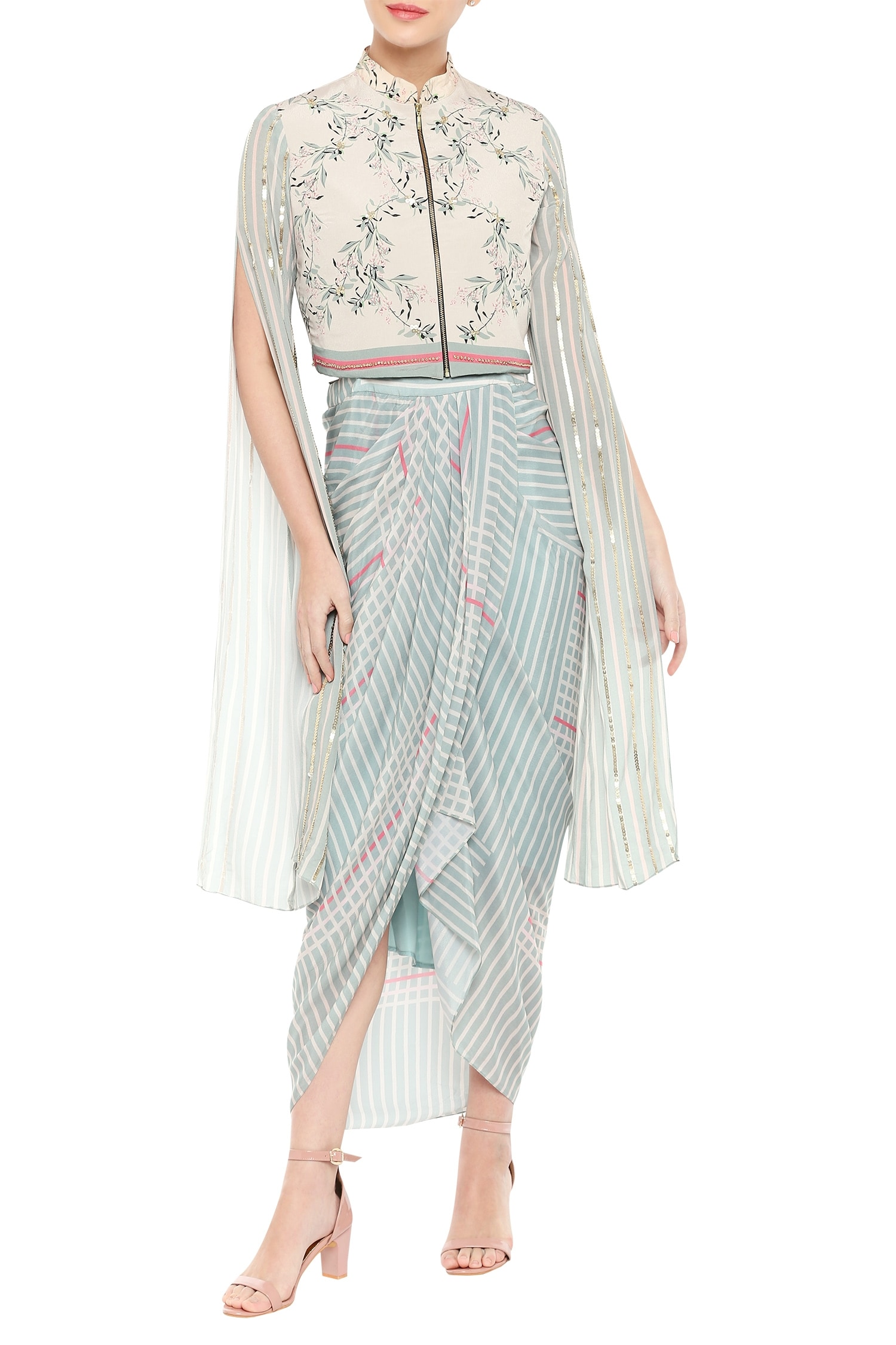 Buy Pleated dhoti skirt with printed crop top by Soup by ...