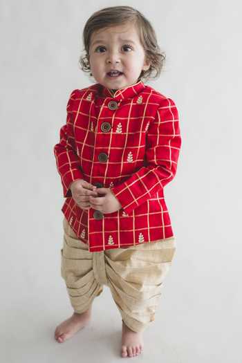 Buy Tiber Taber Beige Zari Embroidered Kurta With Dhoti Pants For Boys ...