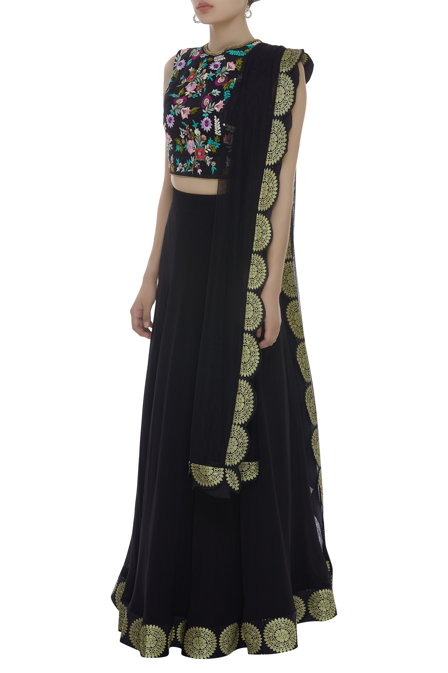 Buy Floral embroidered blouse & skirt set by Ayesha Aejaz at Aza Fashions