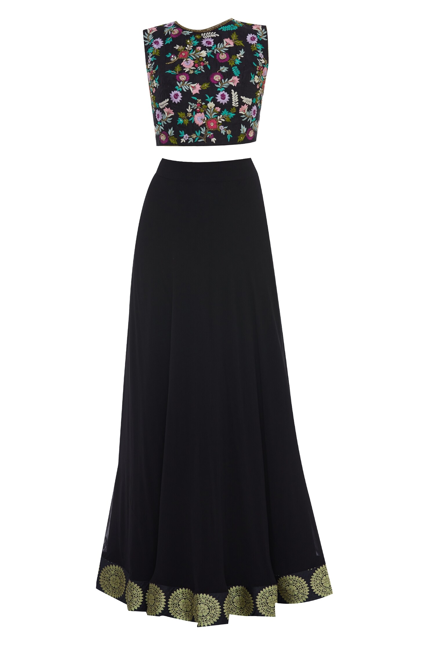 Buy Floral embroidered blouse & skirt set by Ayesha Aejaz at Aza Fashions