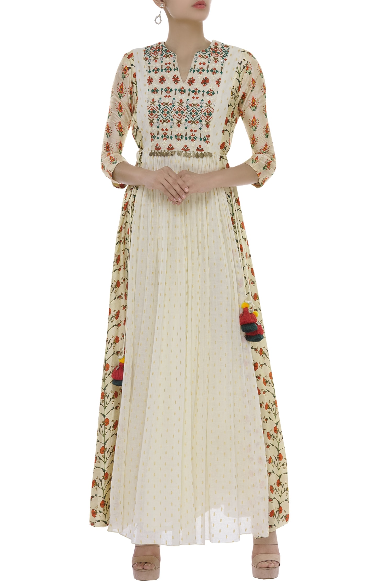 Buy Label : Anushree Off White Hand Embroidered Printed Maxi Dress ...