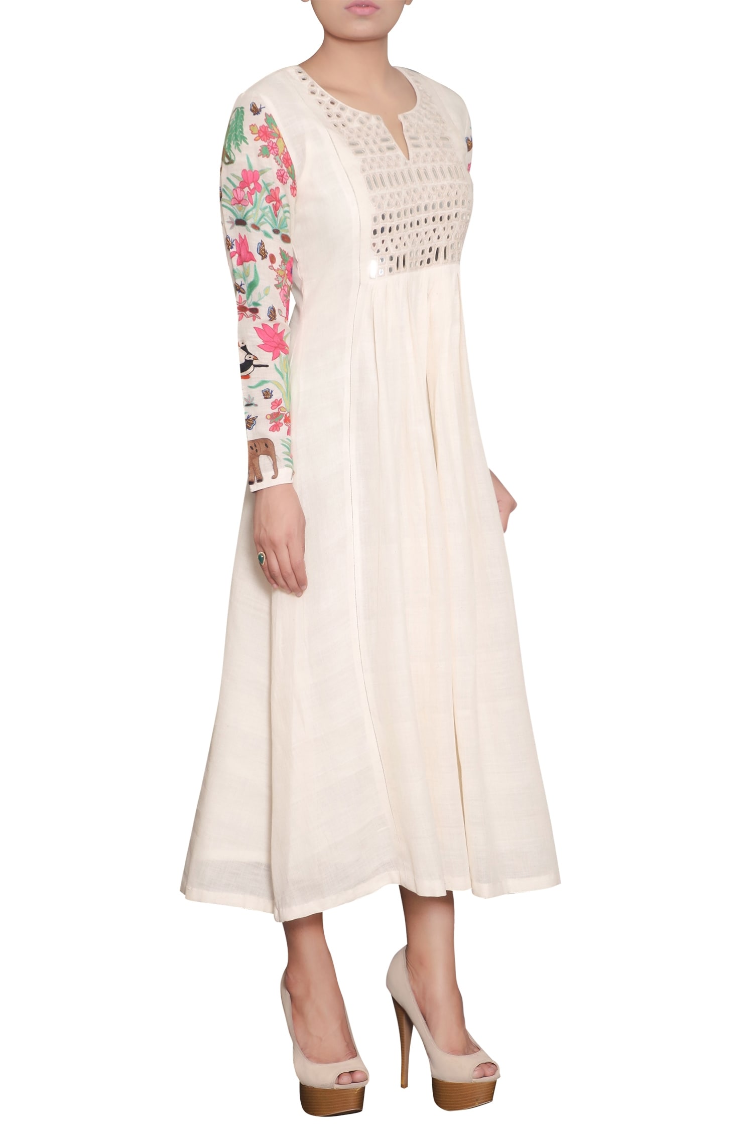 Buy Mirror Embroidered Front Gathered Dress by Purvi Doshi at Aza Fashions