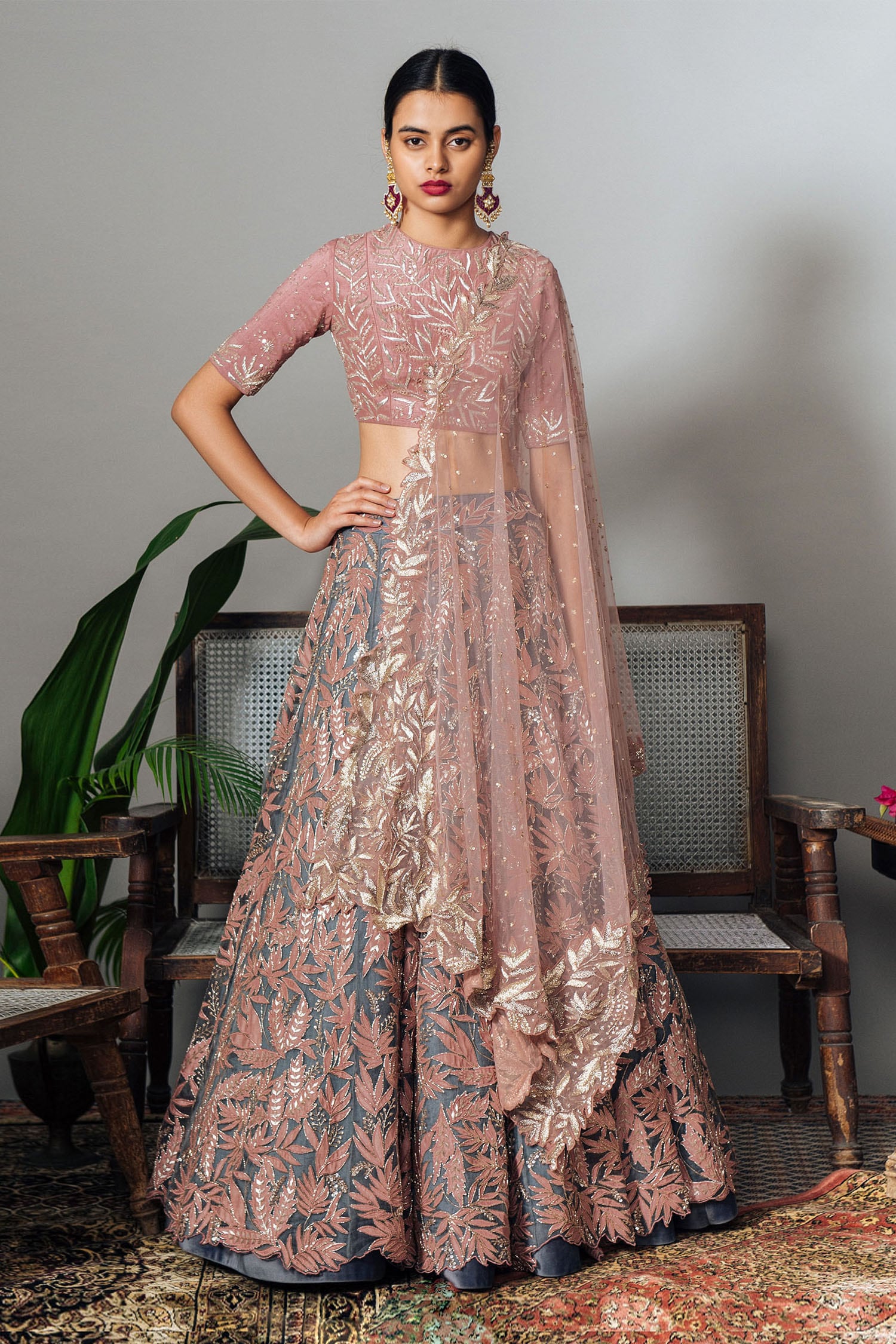 Buy Mishru Blue Applique Embroidered Lehenga Set Online | Aza Fashions
