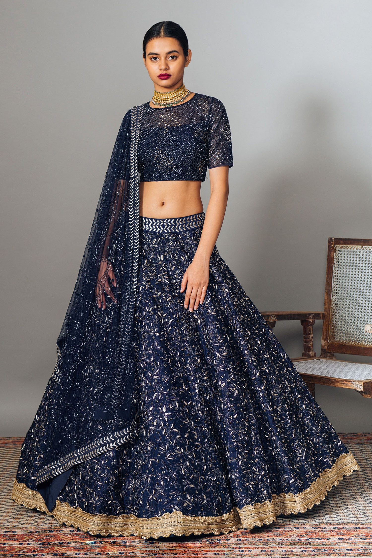 Dark Red Floral Embroidered Lehenga Set Design by Mishru at Pernia's Pop Up  Shop 2024