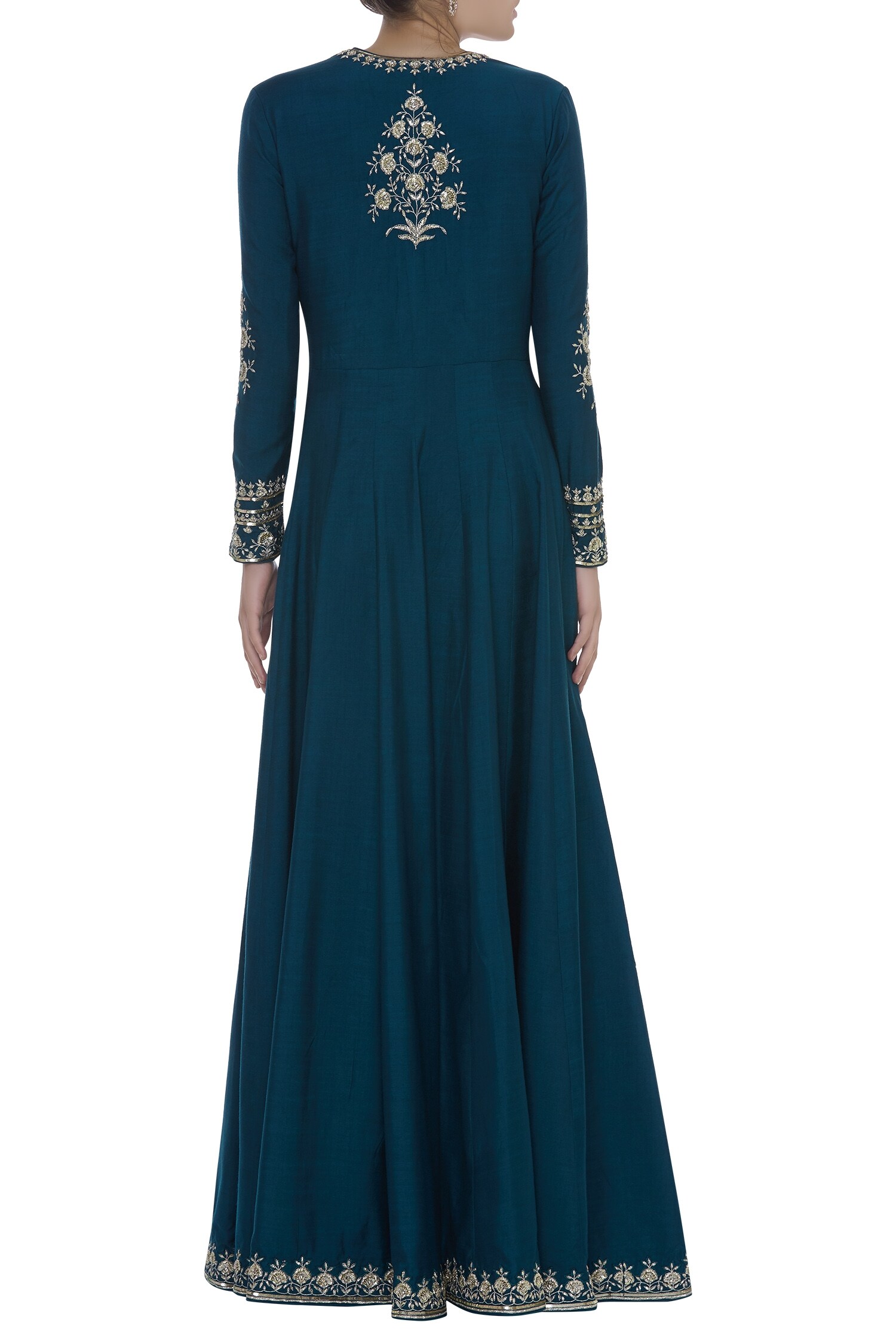 Buy Matsya Blue Kundan Mirror Embroidered Anarkali Kurta With Dupatta