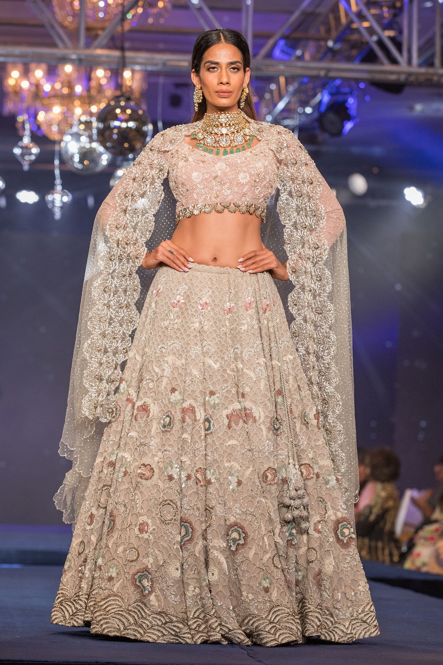 Buy House of Kotwara Beige Floral Bead Embroidered Lehenga Set Online ...