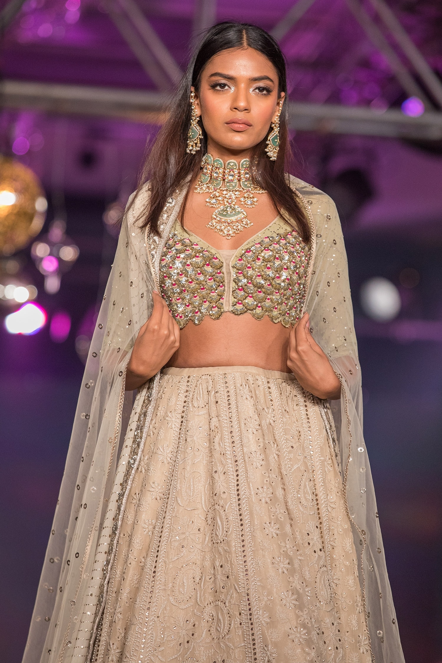 Buy Beige V Neck Chikankari Bridal Lehenga Set For Women by House of Kotwara  Online at Aza Fashions.