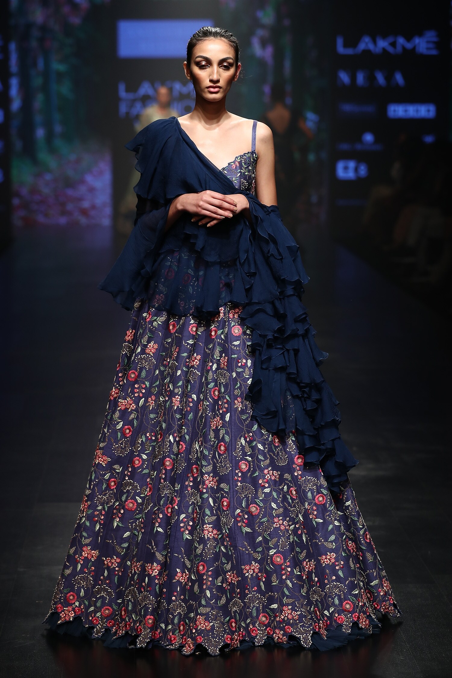 gown with ruffle dupatta