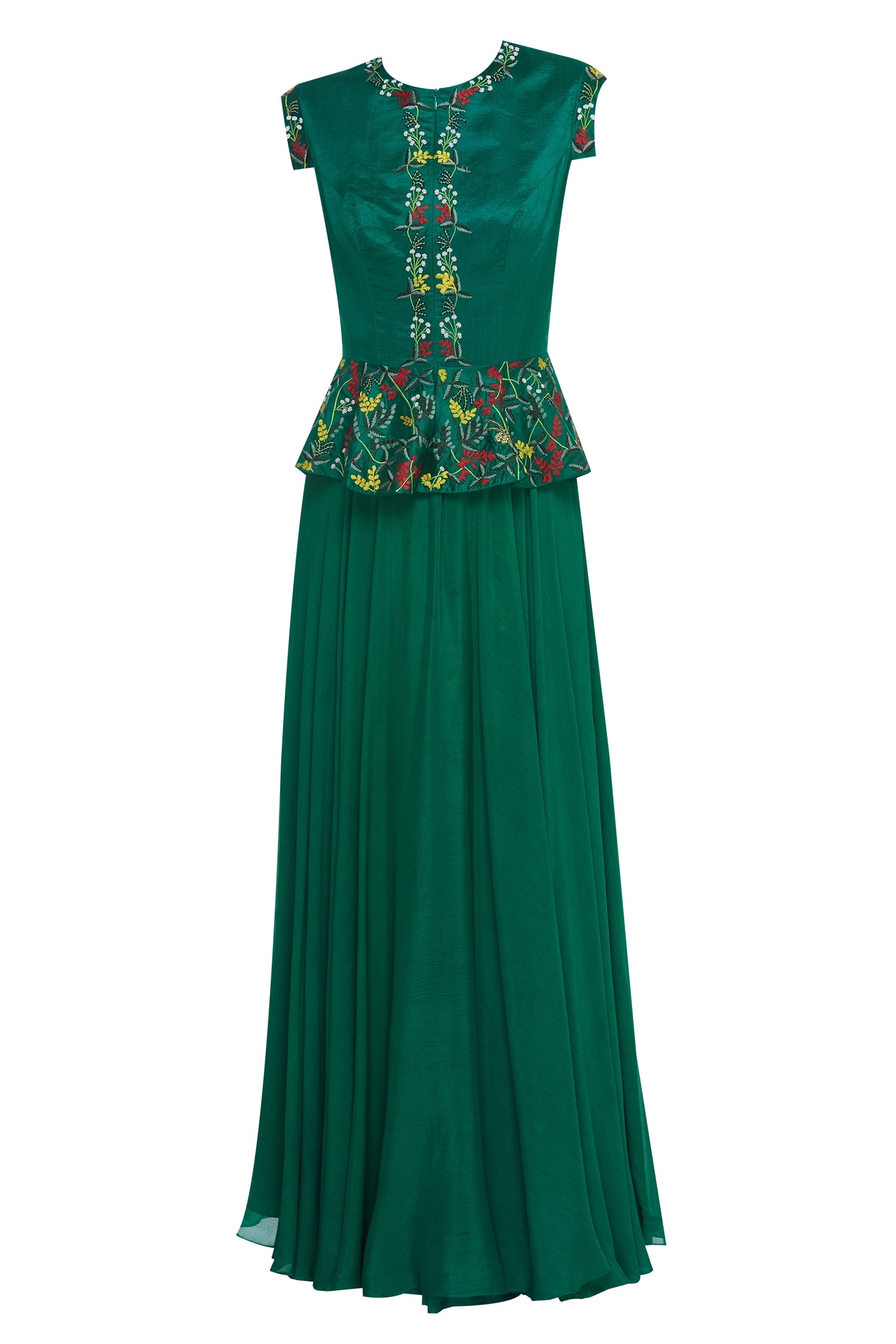 Buy Desert Shine by Sulochana Jangir Green Embroidered Peplum Maxi ...