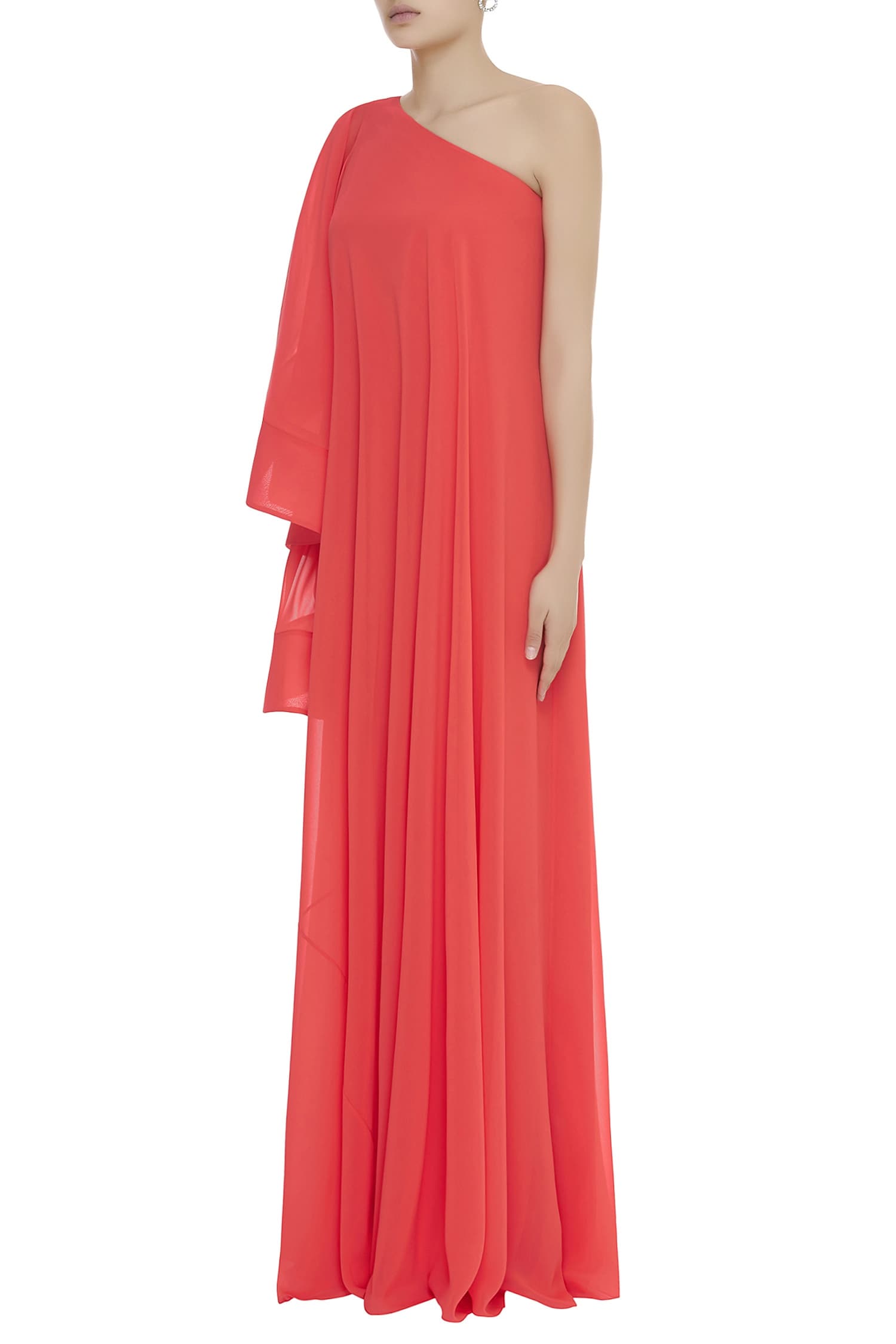 Buy Gauri & Nainika Coral One Shoulder Maxi Dress Online Aza Fashions