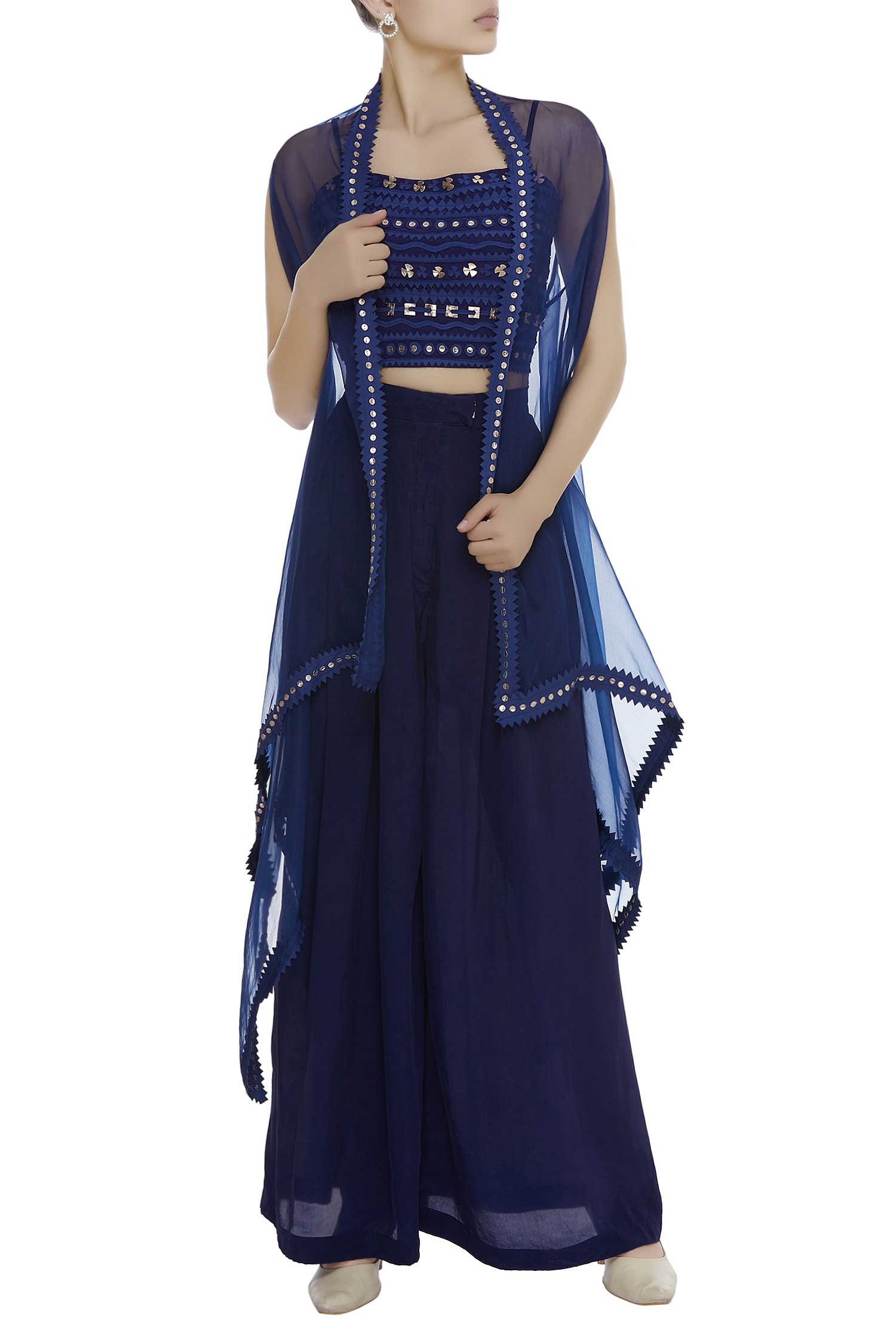 Buy Vidhi Wadhwani Blue High Low Jacket And Pant Set Online | Aza Fashions