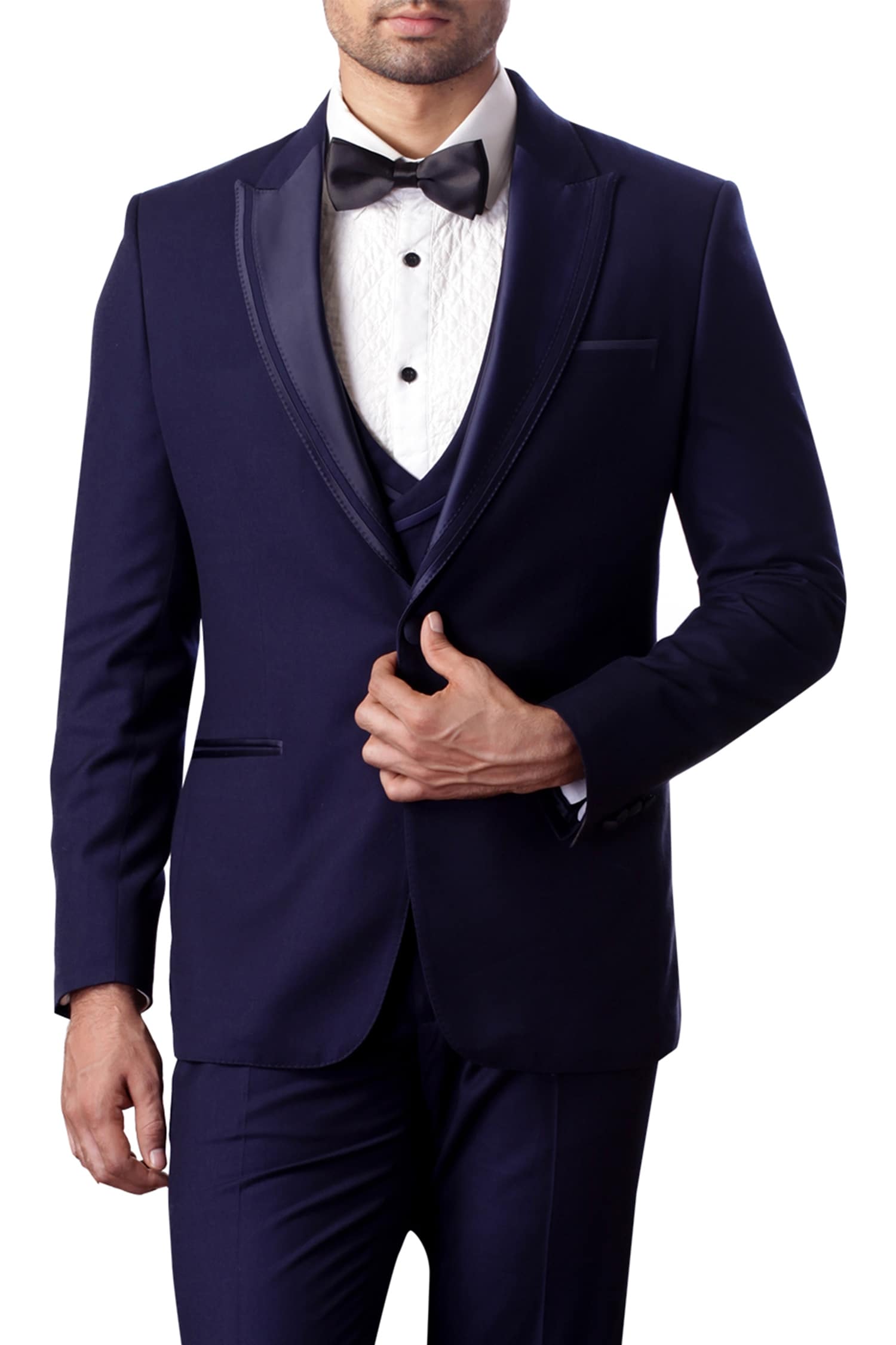 Buy Kommal Sood - Men White Peak Collar Tuxedo Set Online | Aza Fashions