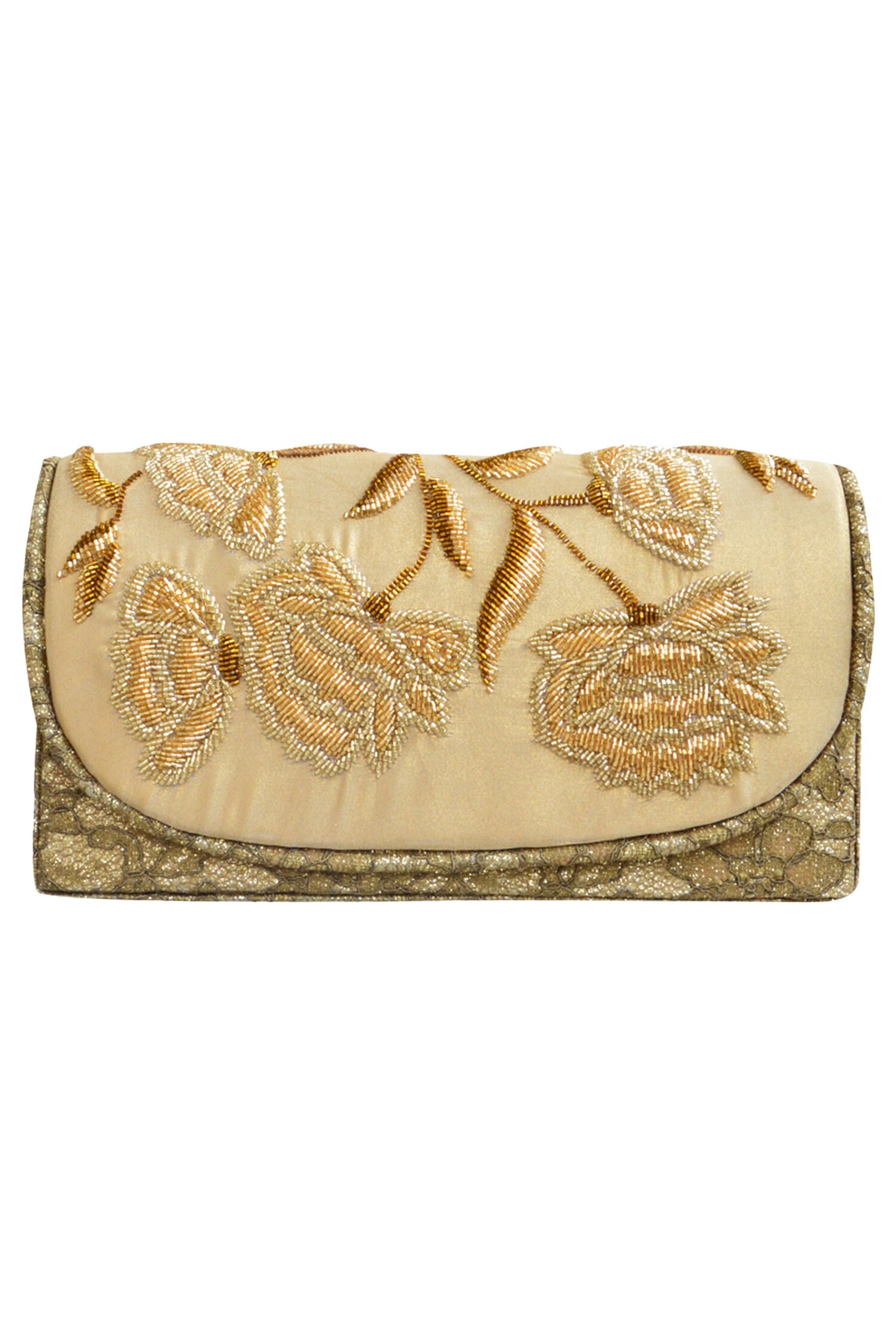 Buy Gold Hand Embroidered Clutch by Rusaru Online at Aza Fashions.