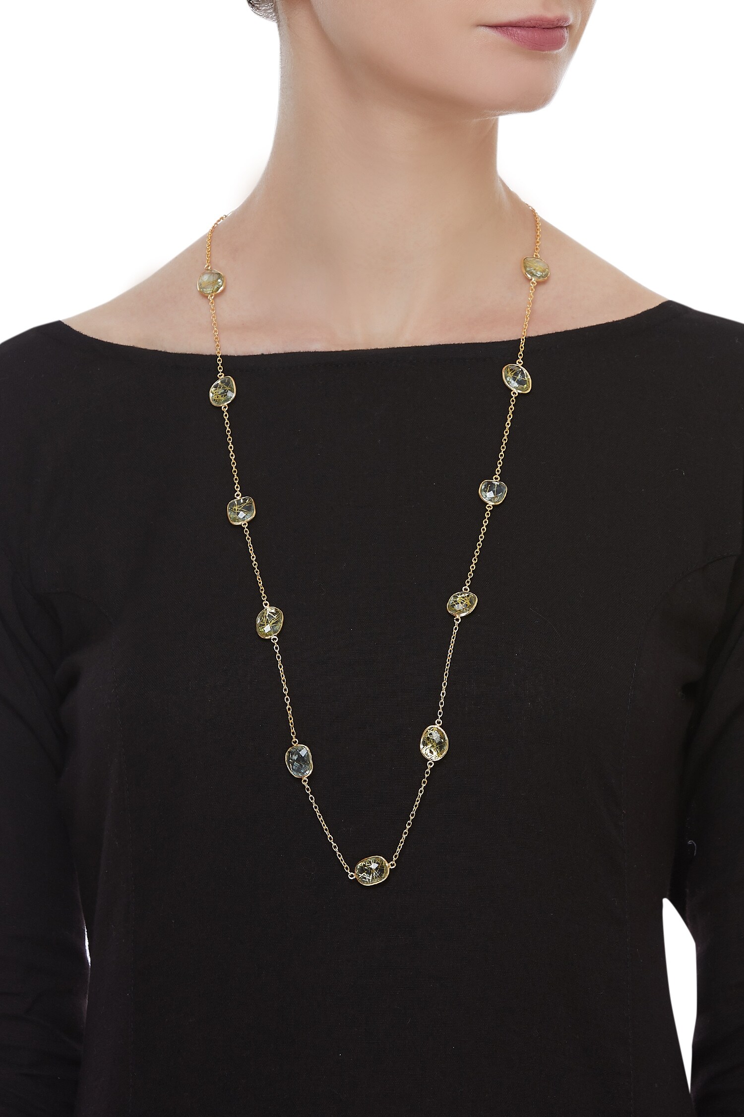 Buy Gold Plated Stone Studded Chain Necklace by Masaya Jewellery Online ...